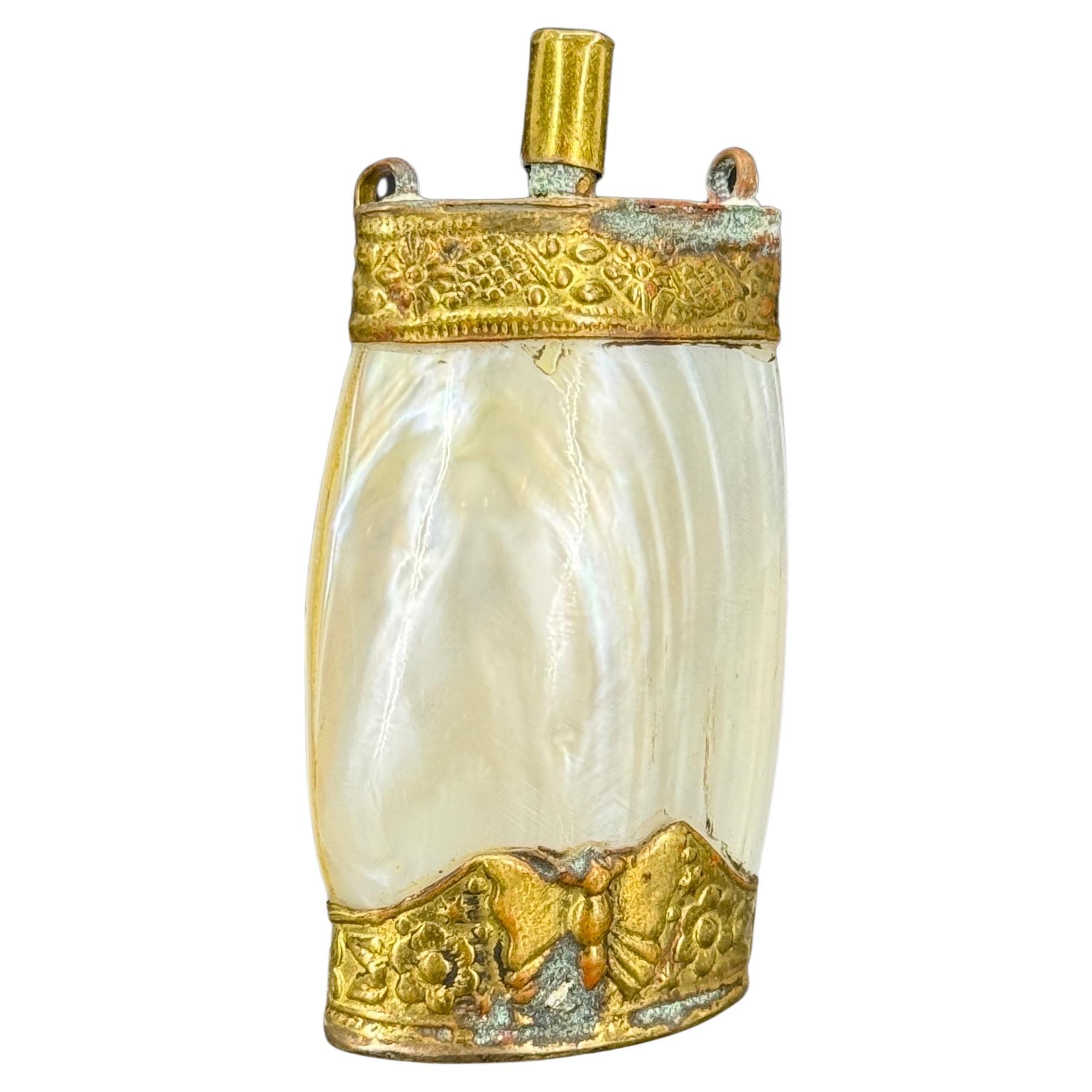 Art Nouveau Flacon in Mother of Pearl Scent Gilt Pendent, France