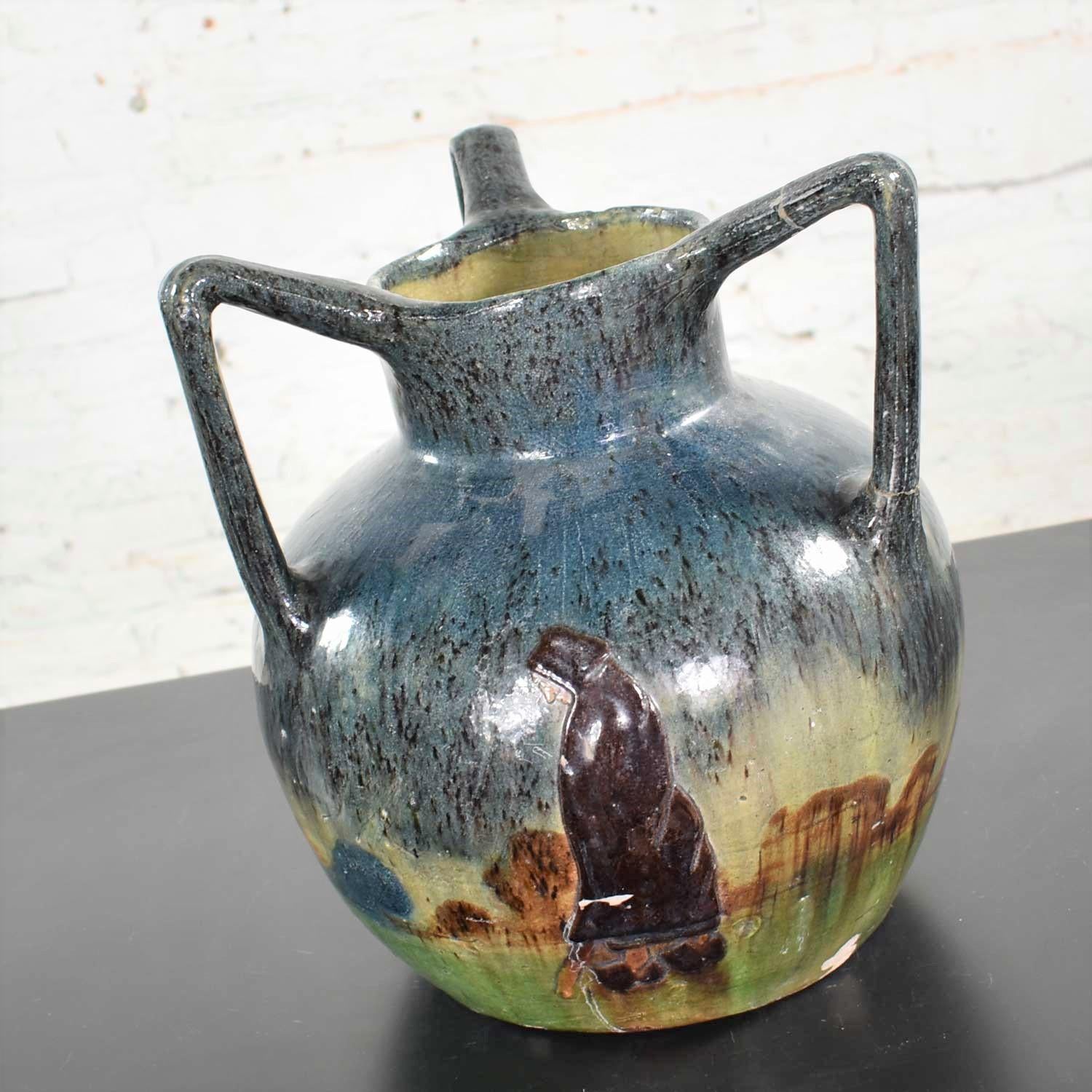 Glazed Art Nouveau Flemish Earthenware Three Handled Vase by Leo Maes Vereenooghe For Sale