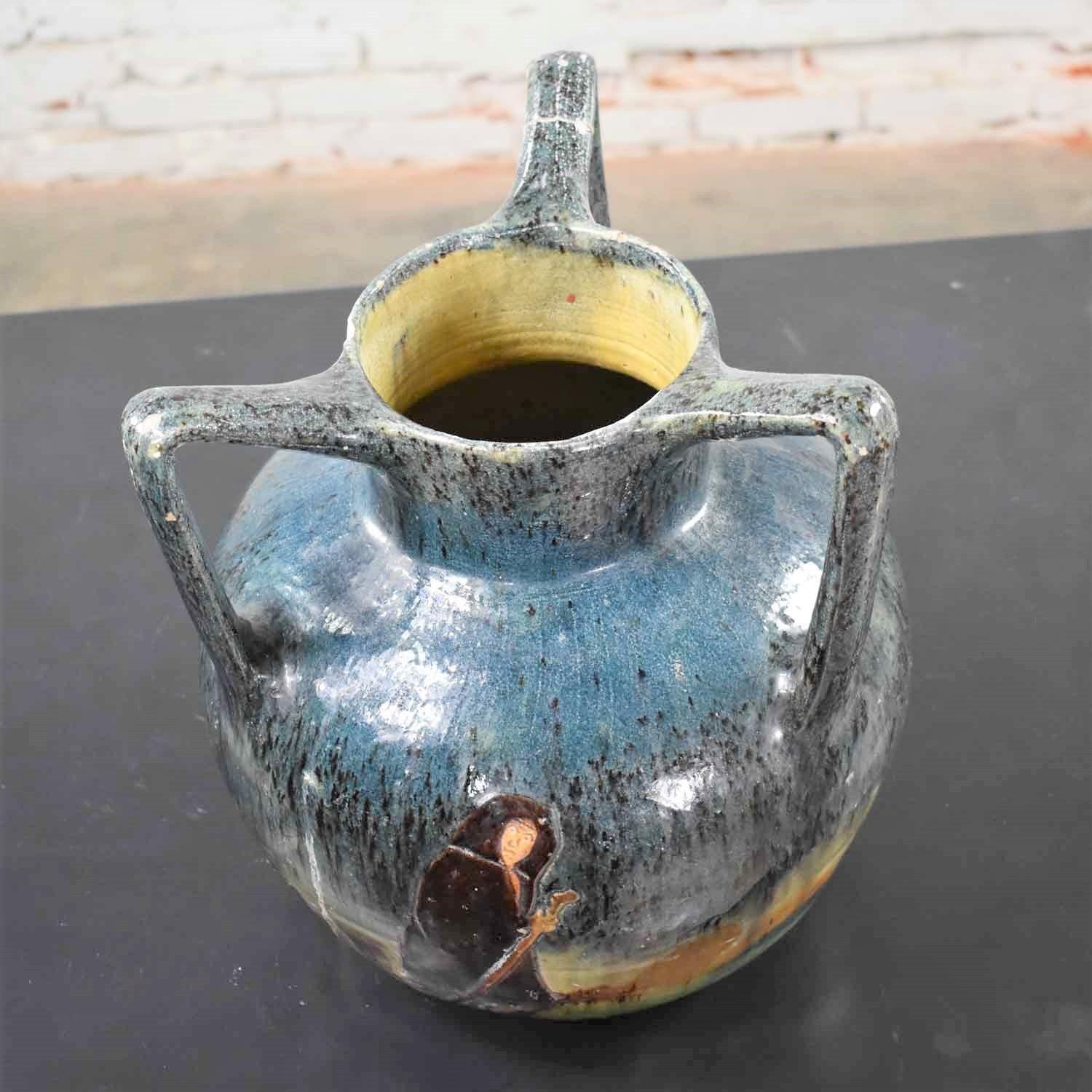 XIX secolo Vaso a tre manici in terracotta fiamminga Art Nouveau di Leo Maes Vereenooghe in vendita