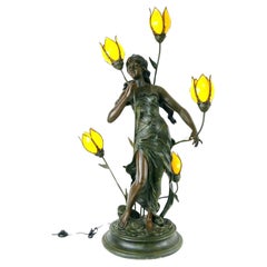 Lampadaire Art Nouveau avec lampes tulipes en verre de scories