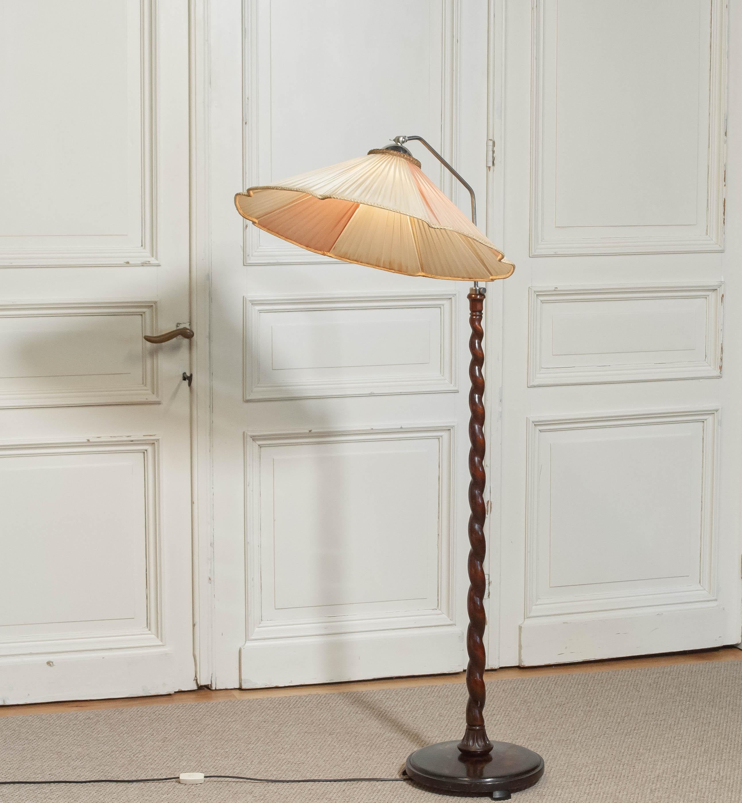 Swedish Art Nouveau Floor Lamp with Twisted Wood Stand, 1940s For Sale