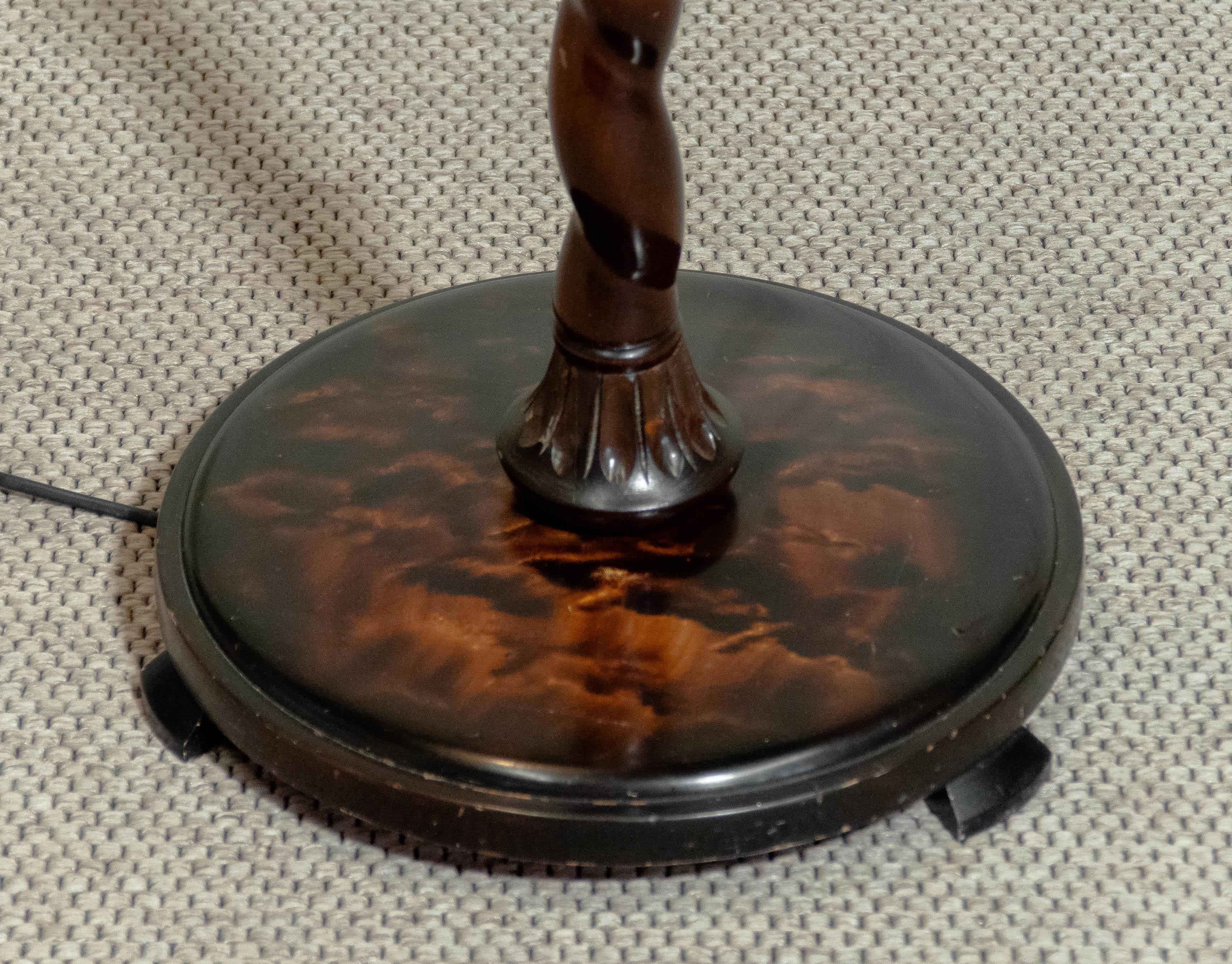 Art Nouveau Floor Lamp with Twisted Wood Stand, 1940s For Sale 1