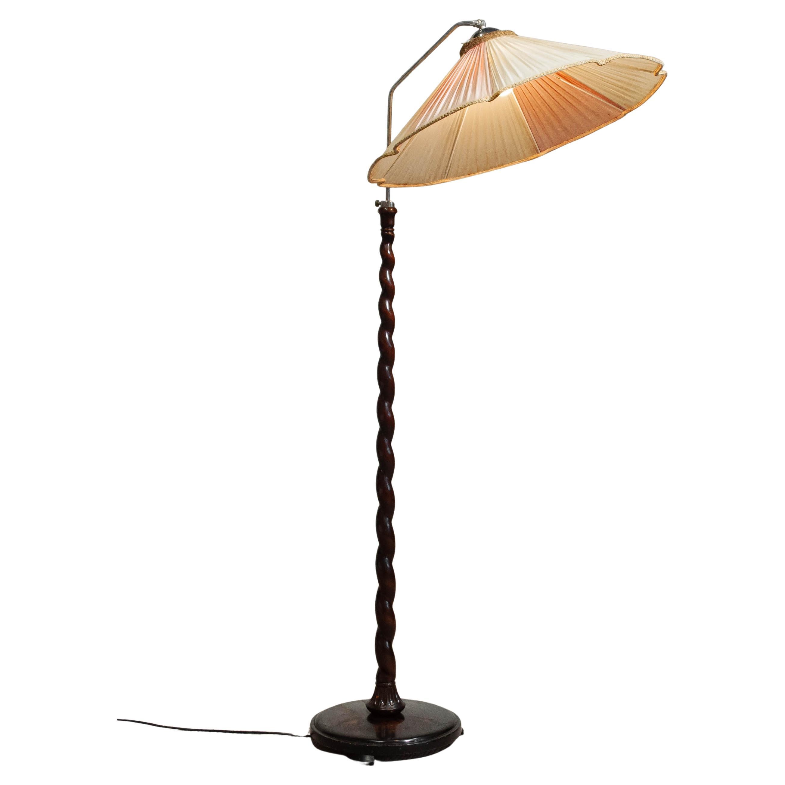 Art Nouveau Floor Lamp with Twisted Wood Stand, 1940s For Sale