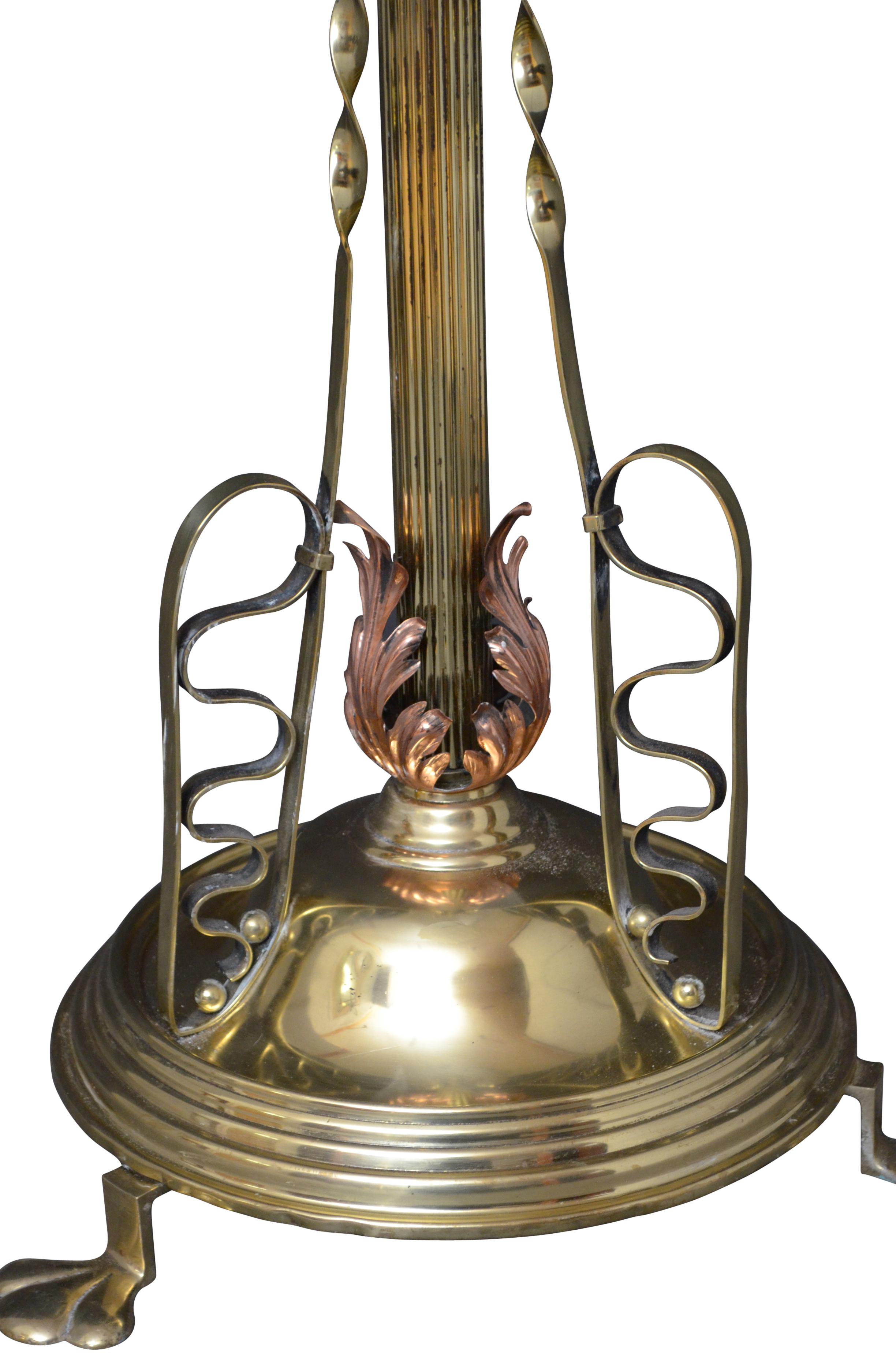 Brass Art Nouveau Floor Standard Lamp For Sale
