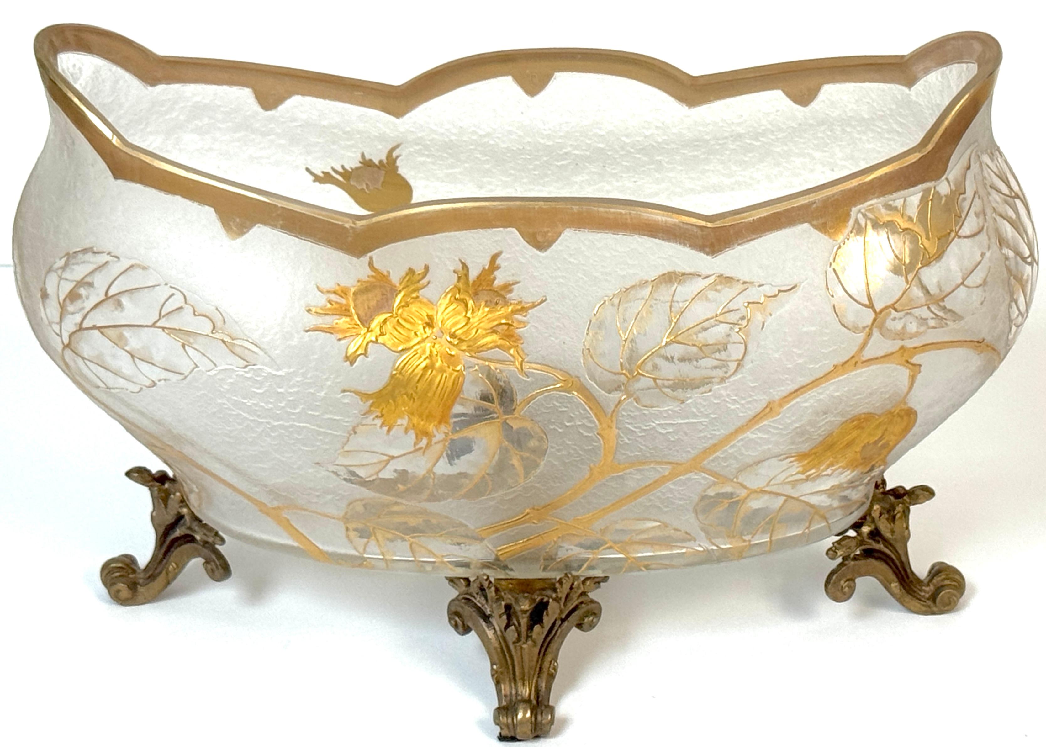 Art Nouveau ∧ Acid-Etched Centerpiece Attributed St. Louis, France, circa 1900s
Two Pieces: Art Glass Bowl and Ormolu Base 

An exceptional Art Nouveau centerpiece attributed to Cristallerie Saint Louis, France, circa 1900. This elegant unsigned