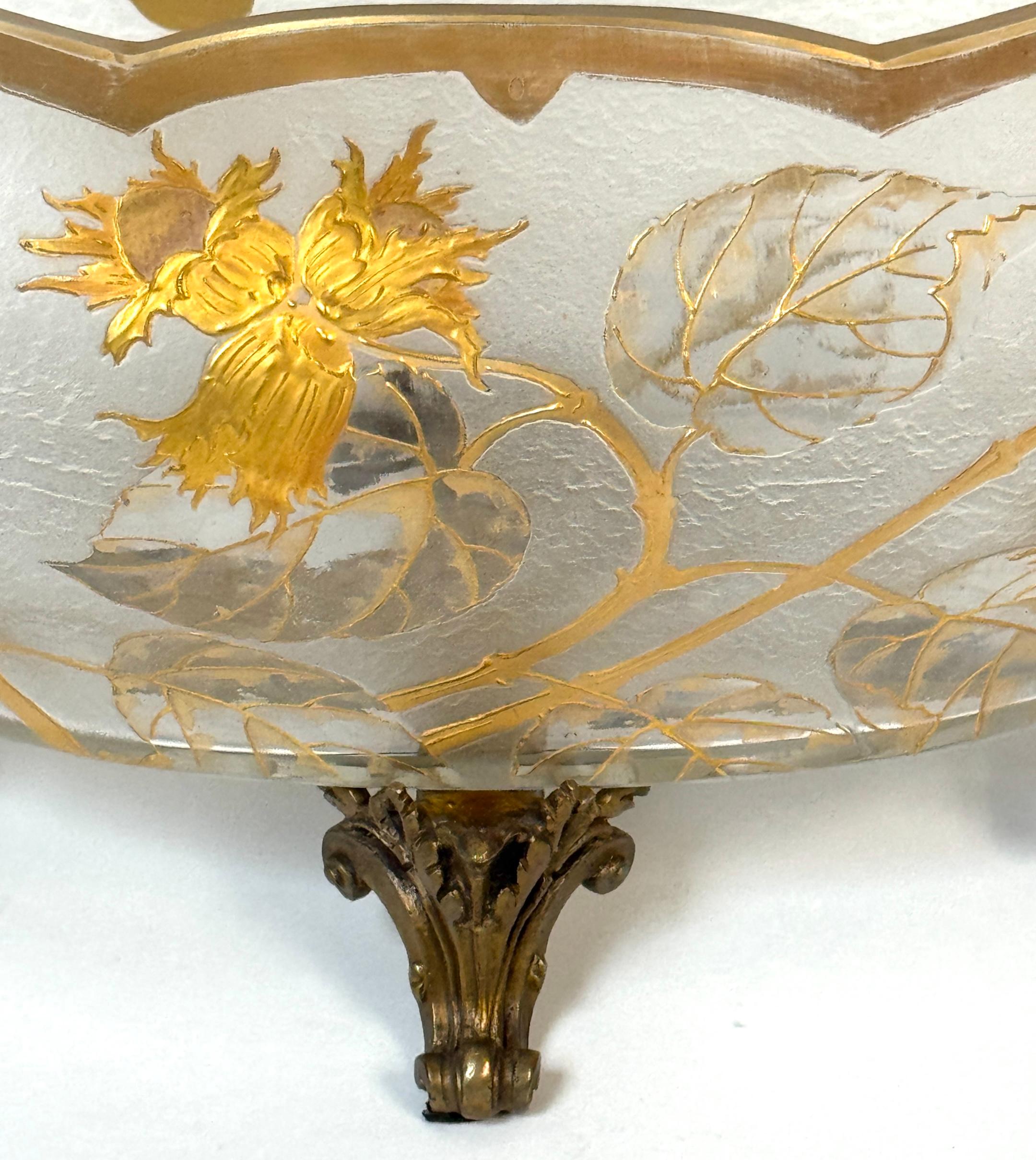 Belgian Art Nouveau Floral  Acid-Etched Centerpiece Attributed St. Louis, France C 1900 For Sale