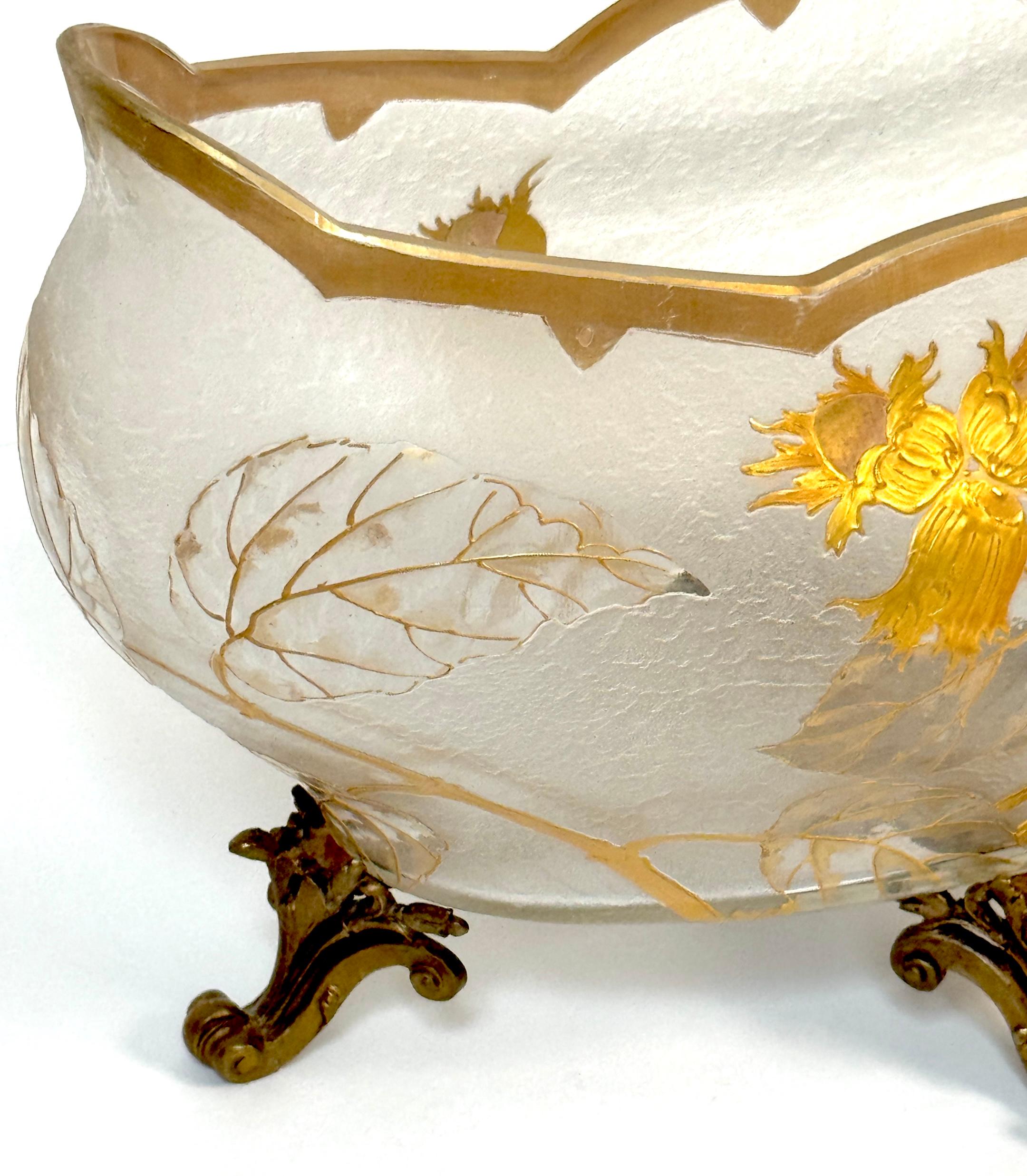 Cast Art Nouveau Floral  Acid-Etched Centerpiece Attributed St. Louis, France C 1900 For Sale