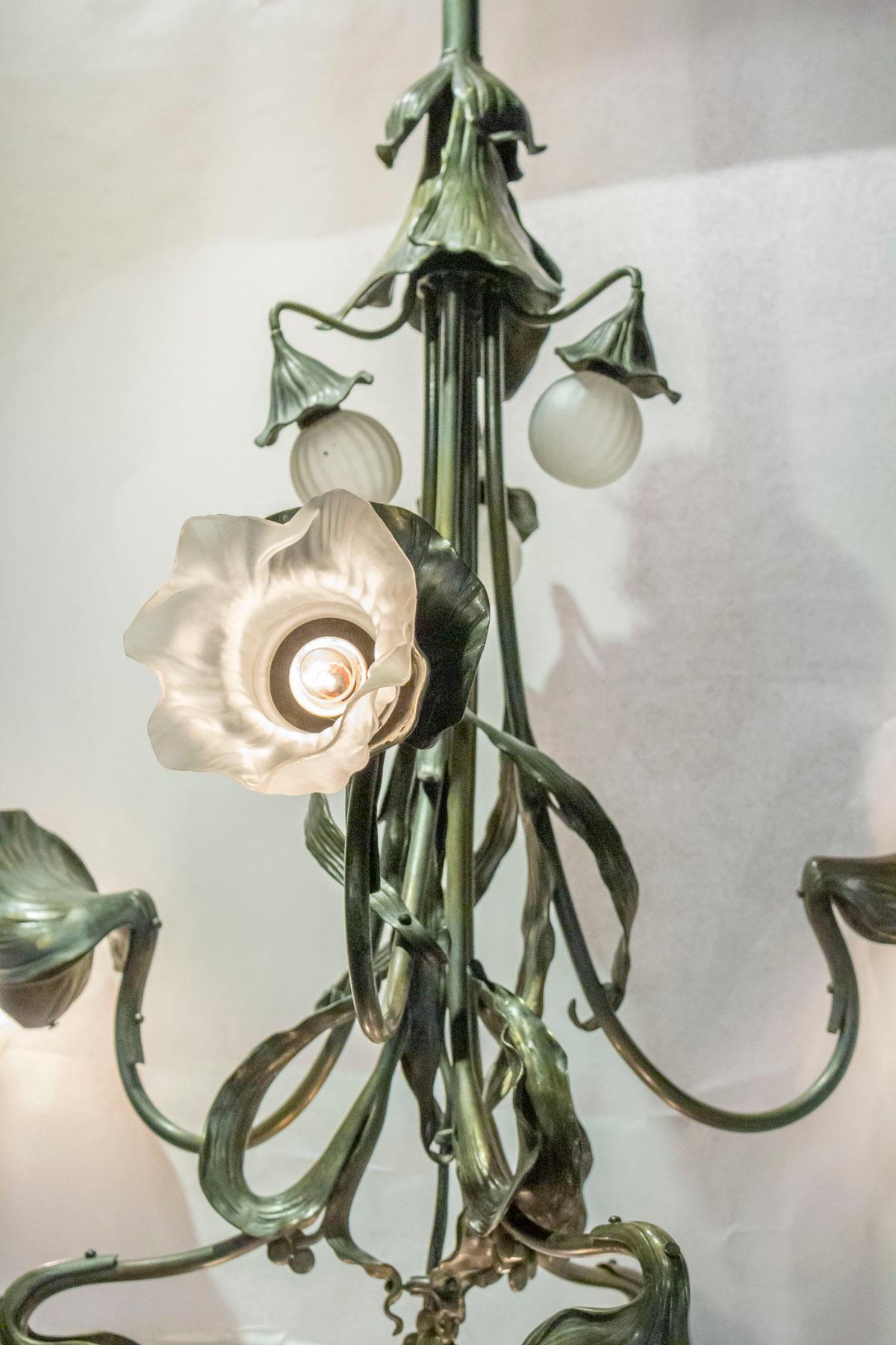 Art Nouveau Floral Chandelier, Designed by Jean Auguste Dampt, 1900 3