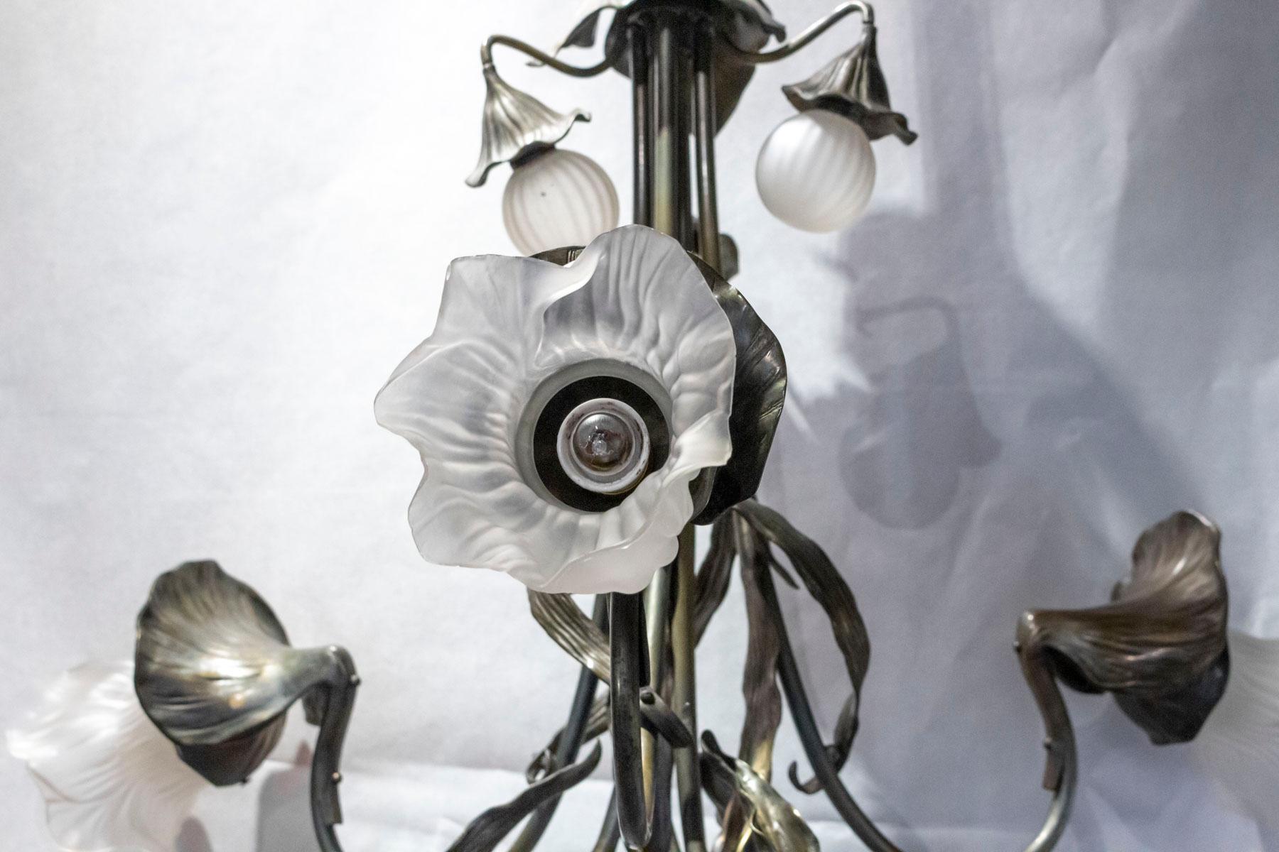 French Art Nouveau Floral Chandelier, Designed by Jean Auguste Dampt, 1900