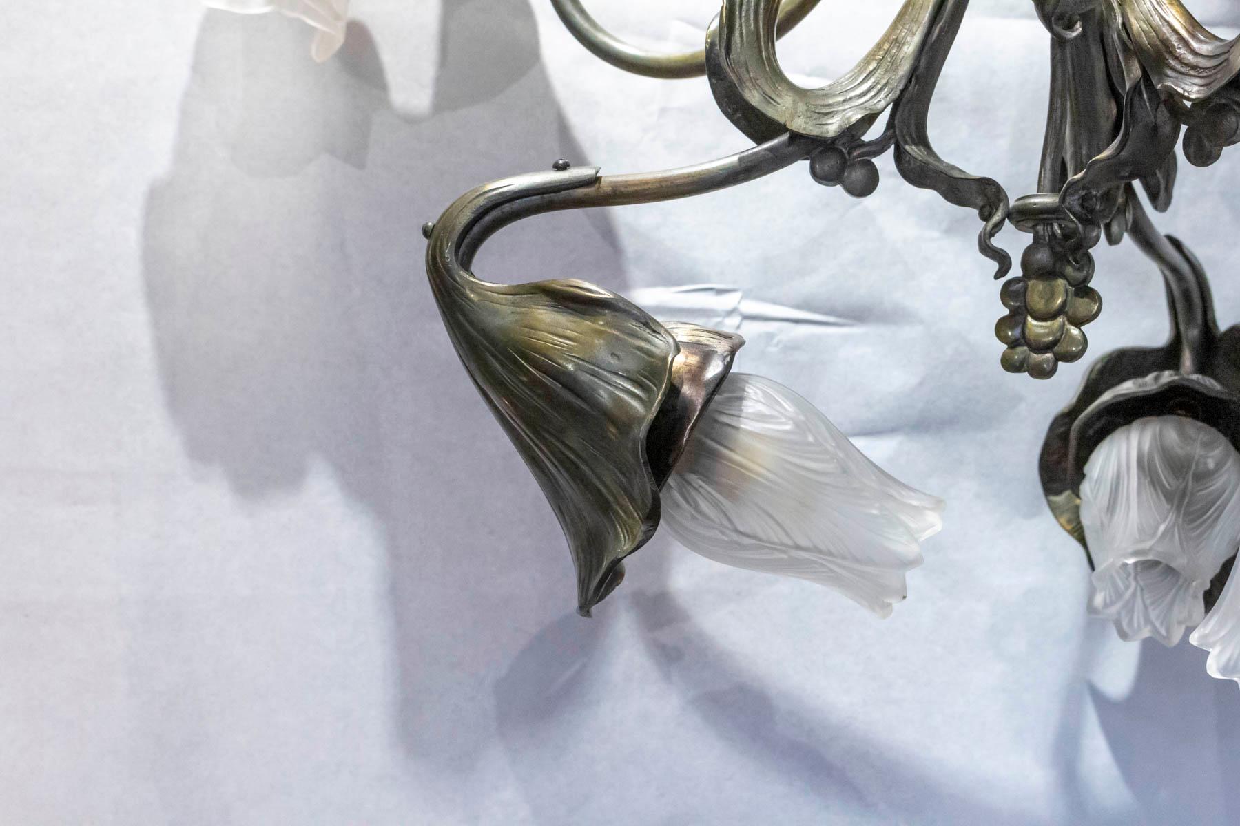 Art Nouveau Floral Chandelier, Designed by Jean Auguste Dampt, 1900 In Good Condition In Saint-Ouen, FR