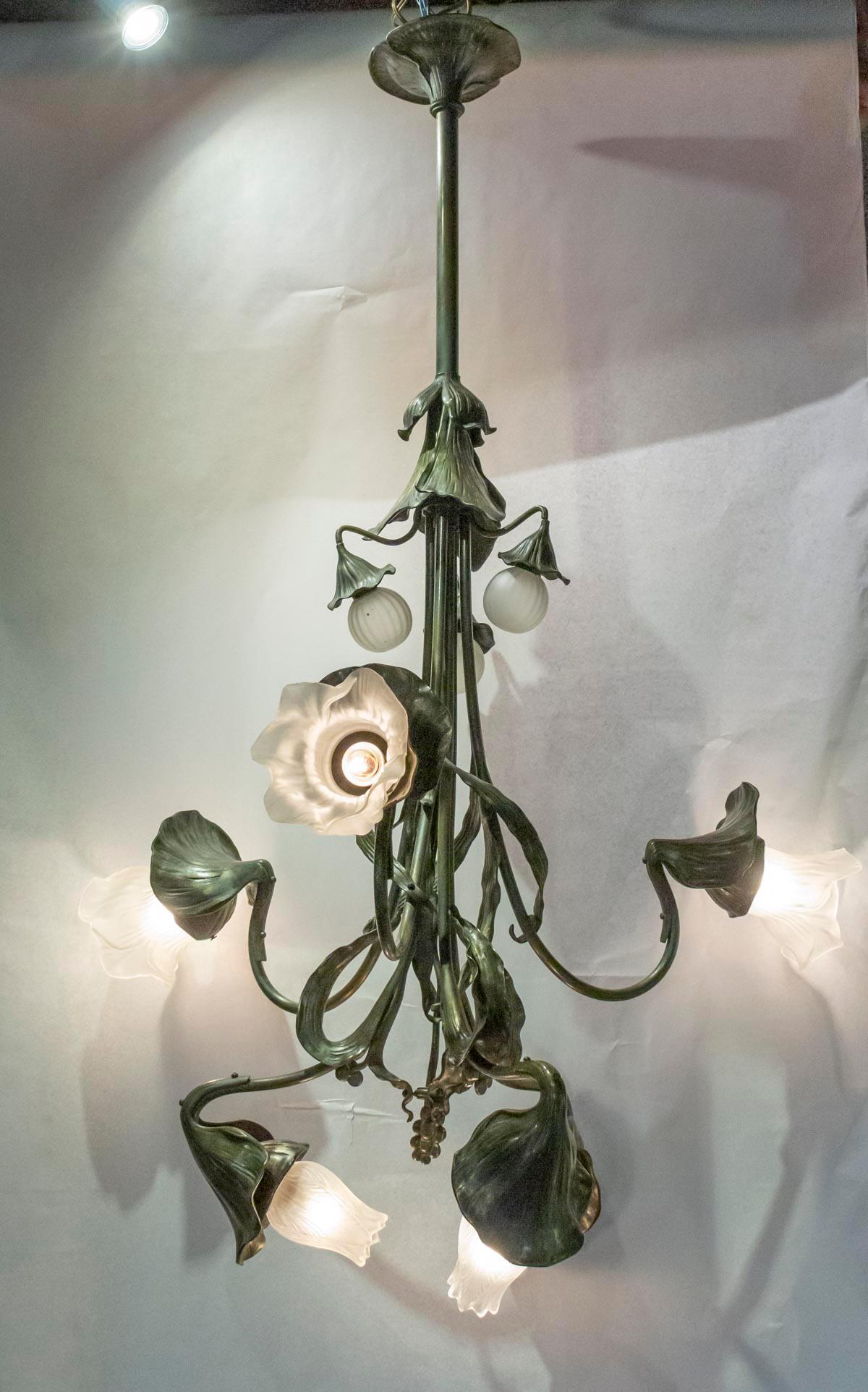 Art Nouveau Floral Chandelier, Designed by Jean Auguste Dampt, 1900 1