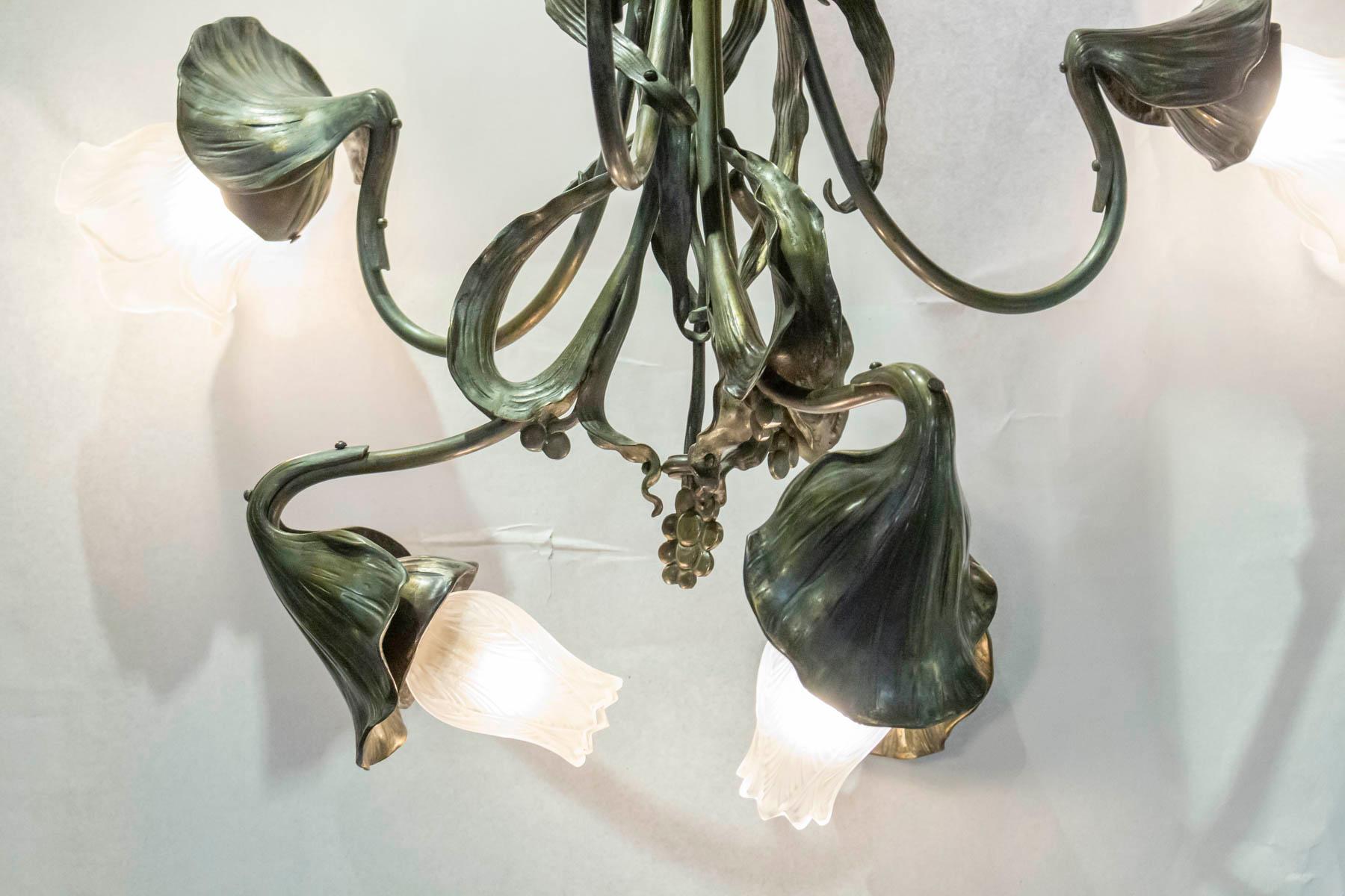 Art Nouveau Floral Chandelier, Designed by Jean Auguste Dampt, 1900 2