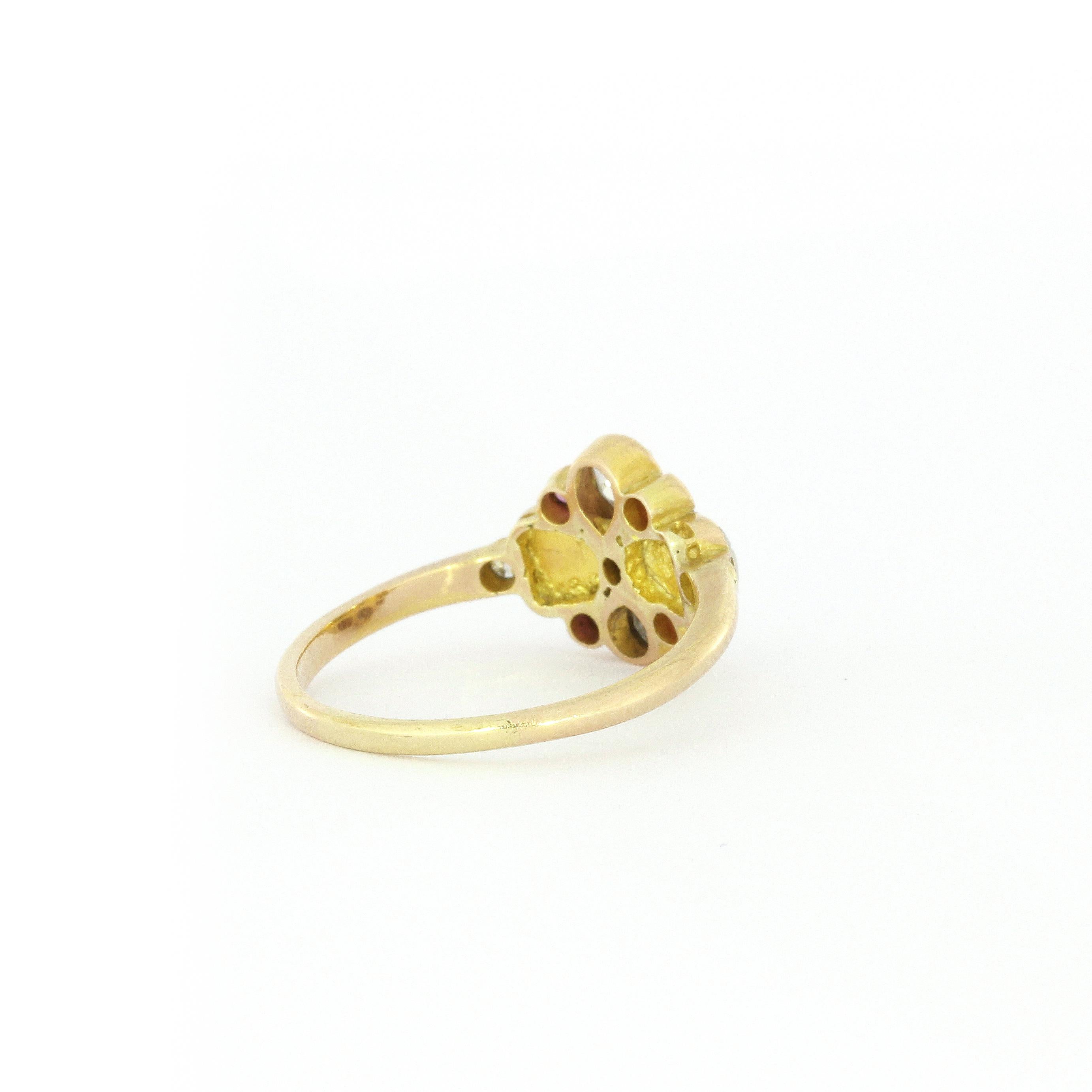 Women's Art Nouveau Floral Diamond Ruby Ring in Yellow Gold