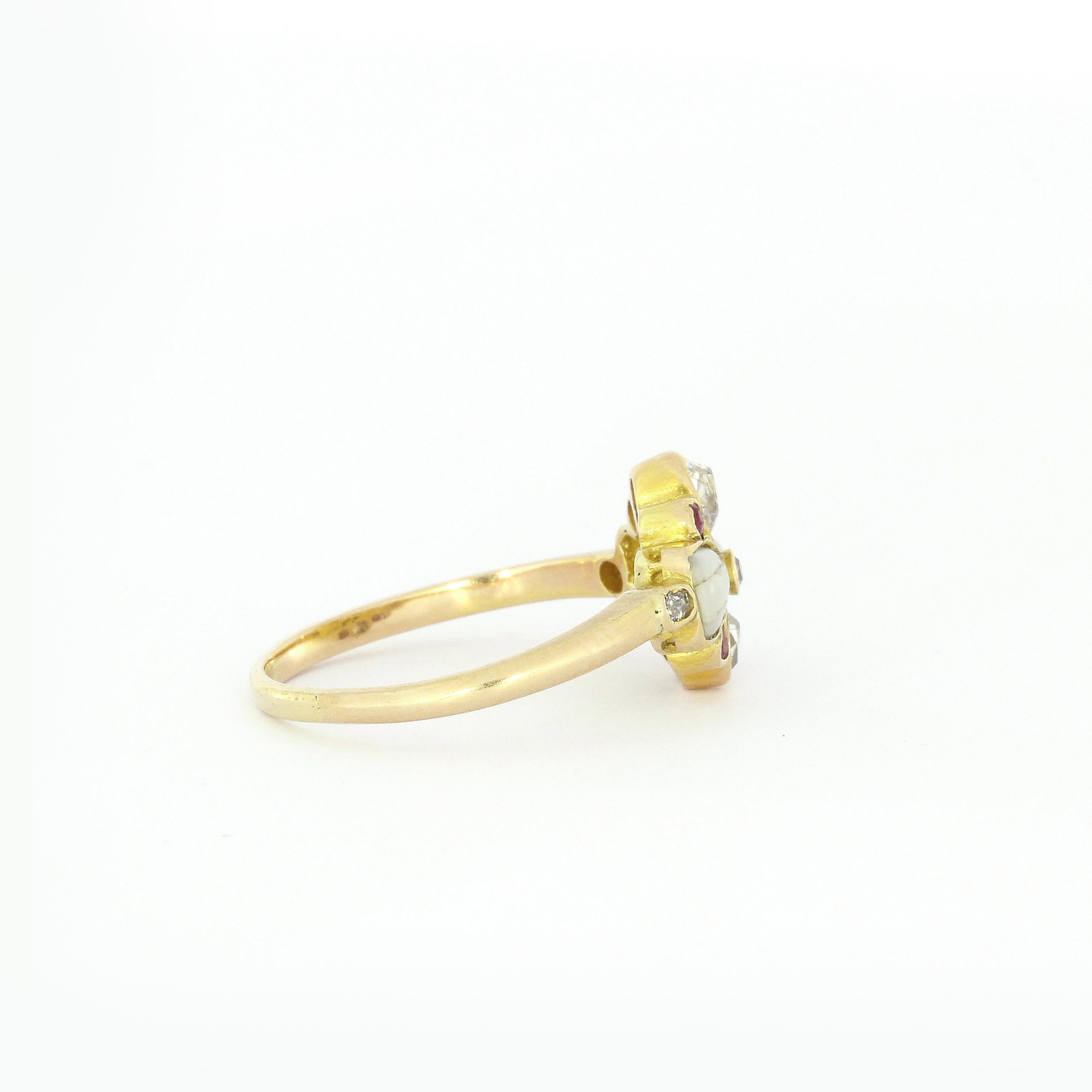 Art Nouveau Floral Diamond Ruby Ring in Yellow Gold 1