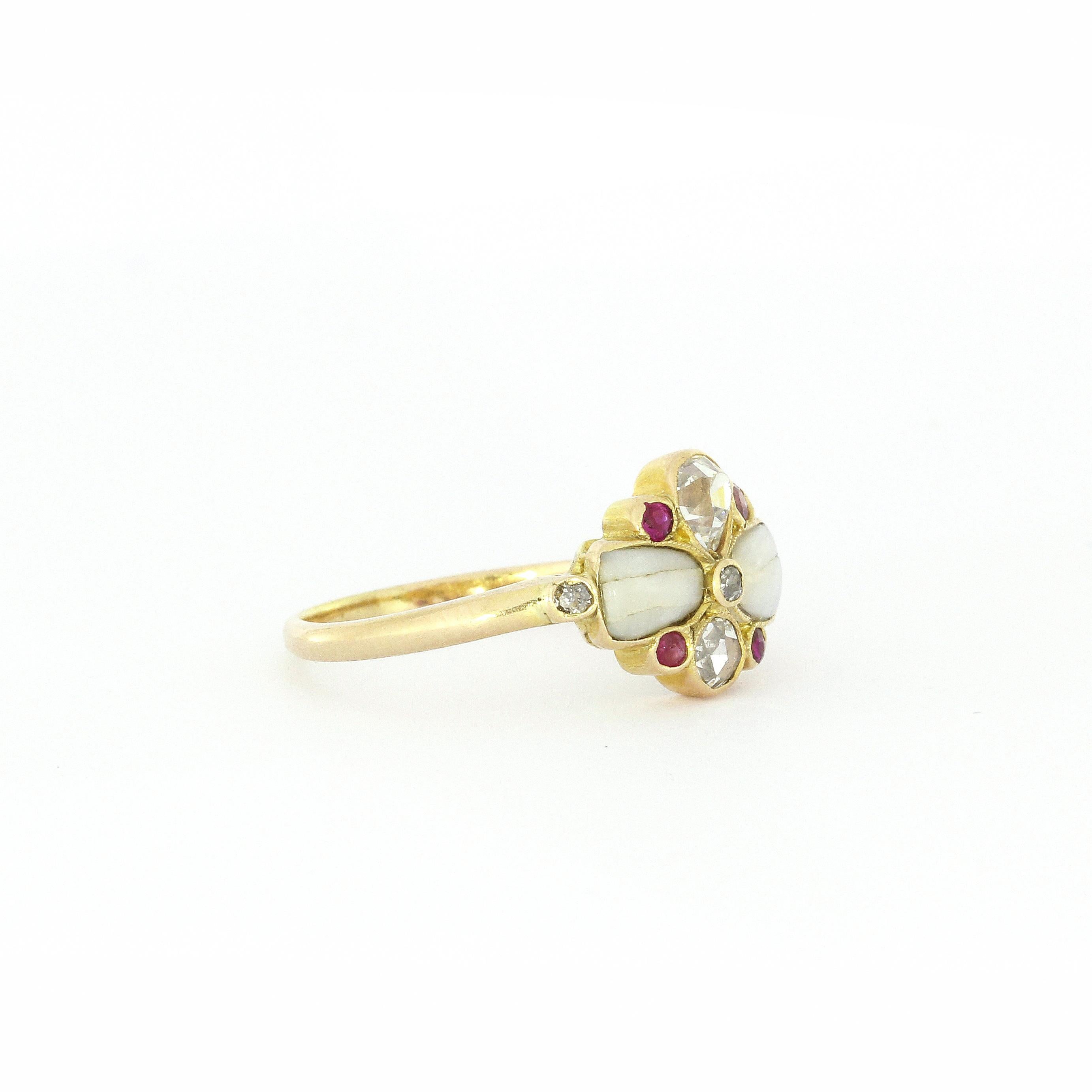 Art Nouveau Floral Diamond Ruby Ring in Yellow Gold 2