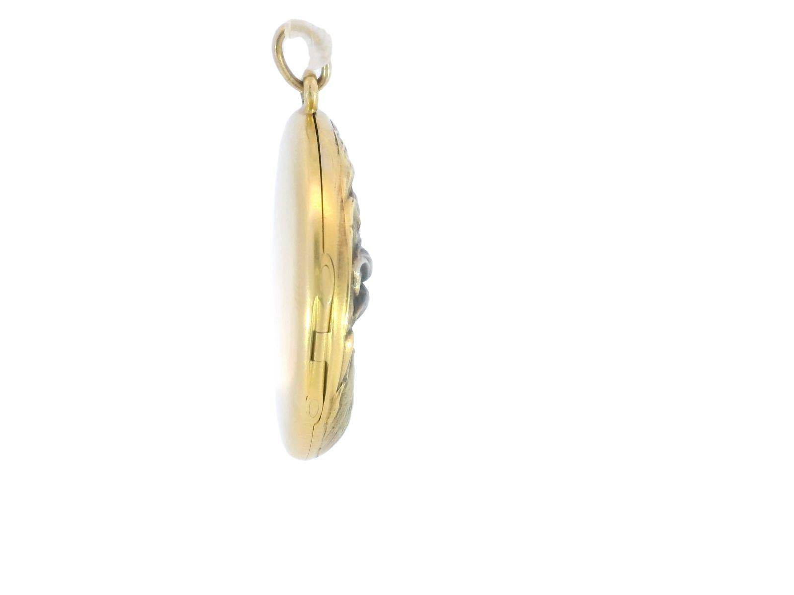 Women's Art Nouveau Floral Locket with Old Mine Cut Diamond Center in 14K Yellow Gold For Sale