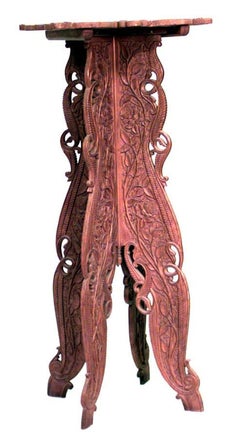 Art Nouveau Floral Pedestal, Hand-Carved Wood, Circa 1920