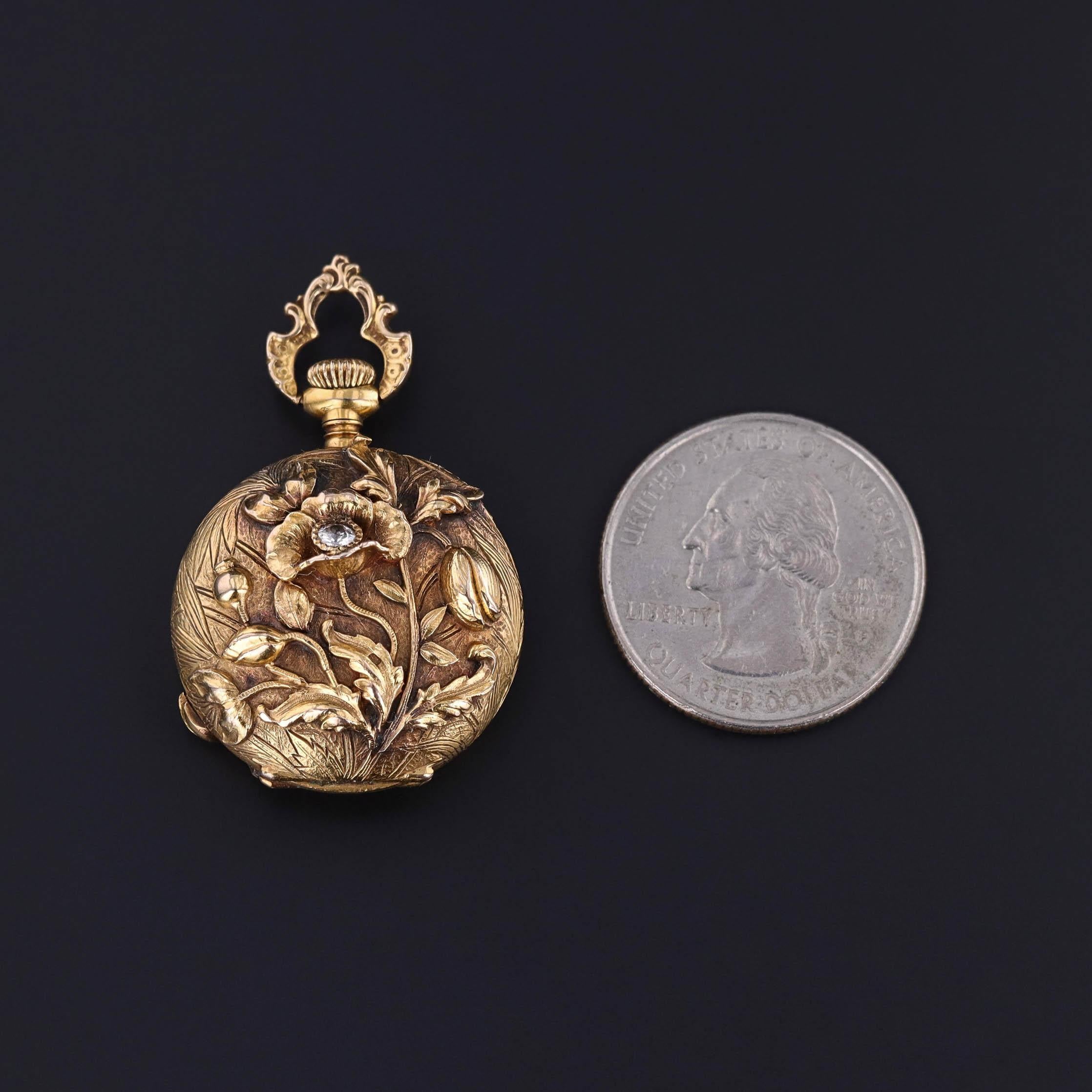 Art nouveau Art Nouveau Floral Pocket Watch of 14k Gold en vente
