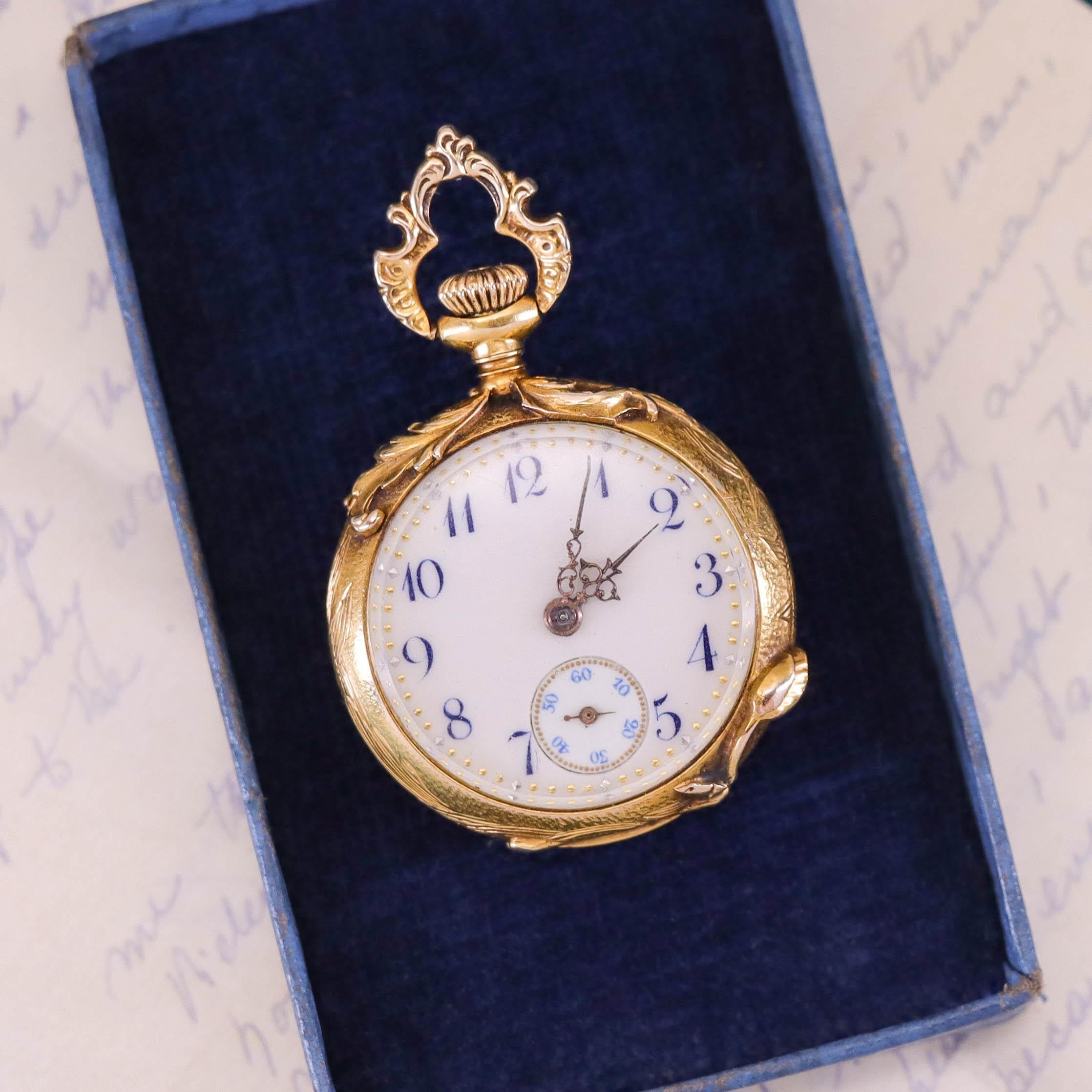 Art Nouveau Floral Pocket Watch of 14k Gold en vente 1