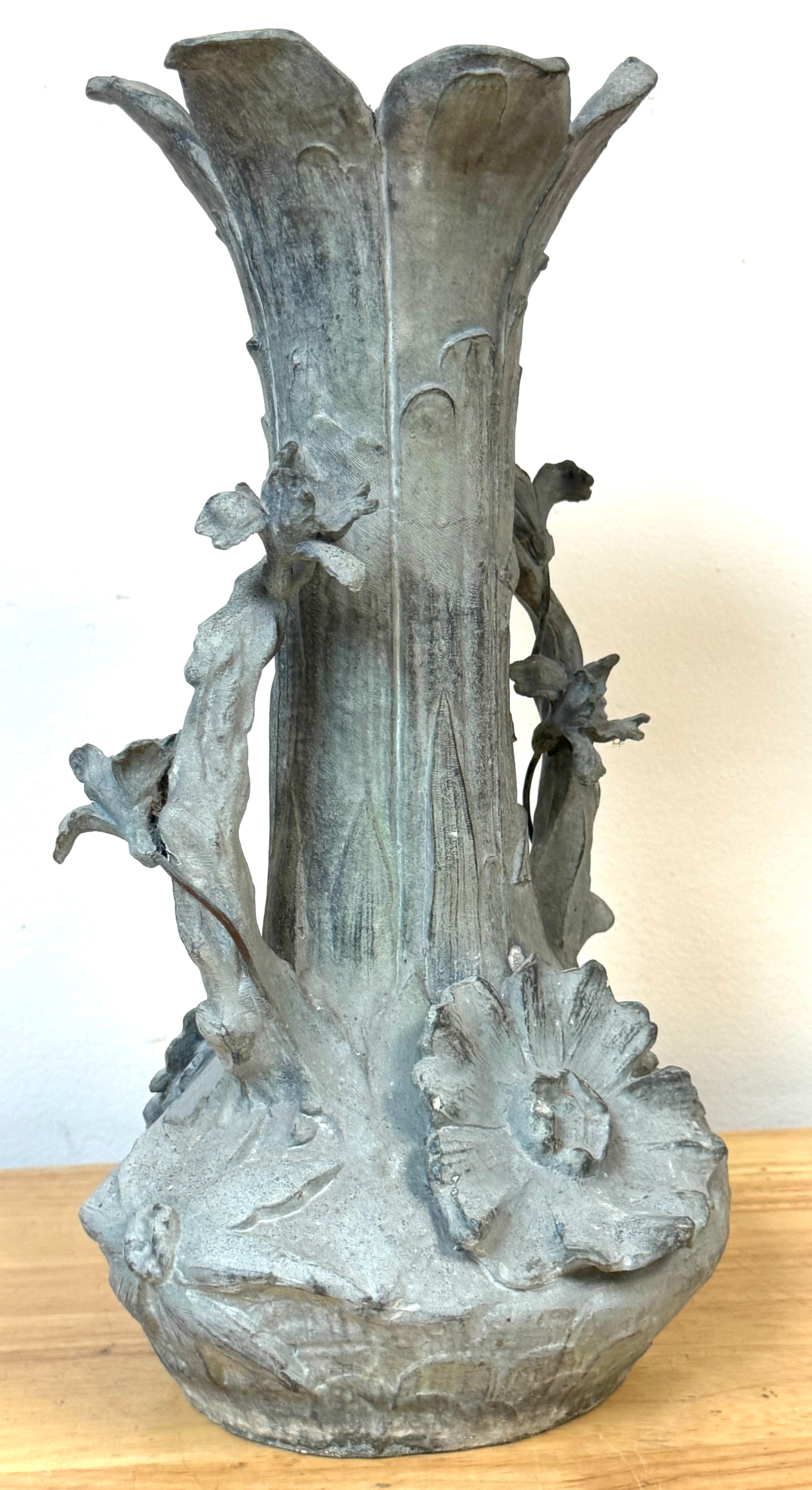 Art Nouveau Floral Relief Vase in Cast Zinc, Attributed to Kayserzinn, C. 1900s For Sale 5