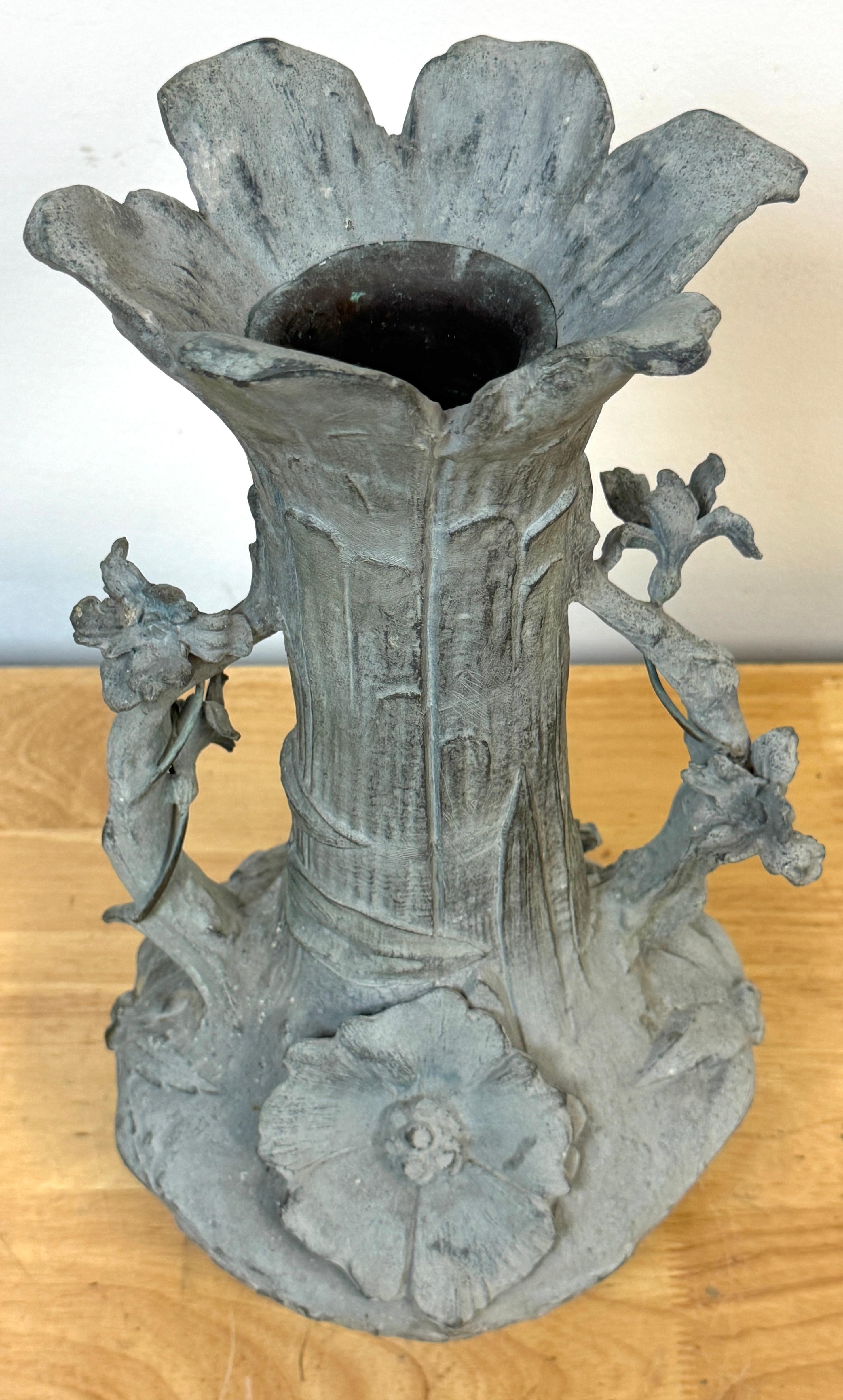 Art Nouveau Floral Relief Vase in Cast Zinc, Attributed to Kayserzinn, C. 1900s For Sale 7