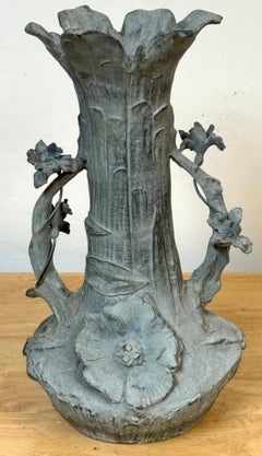 Art Nouveau Floral Relief Vase in Cast Zinc, Attributed to Kayserzinn, C. 1900s