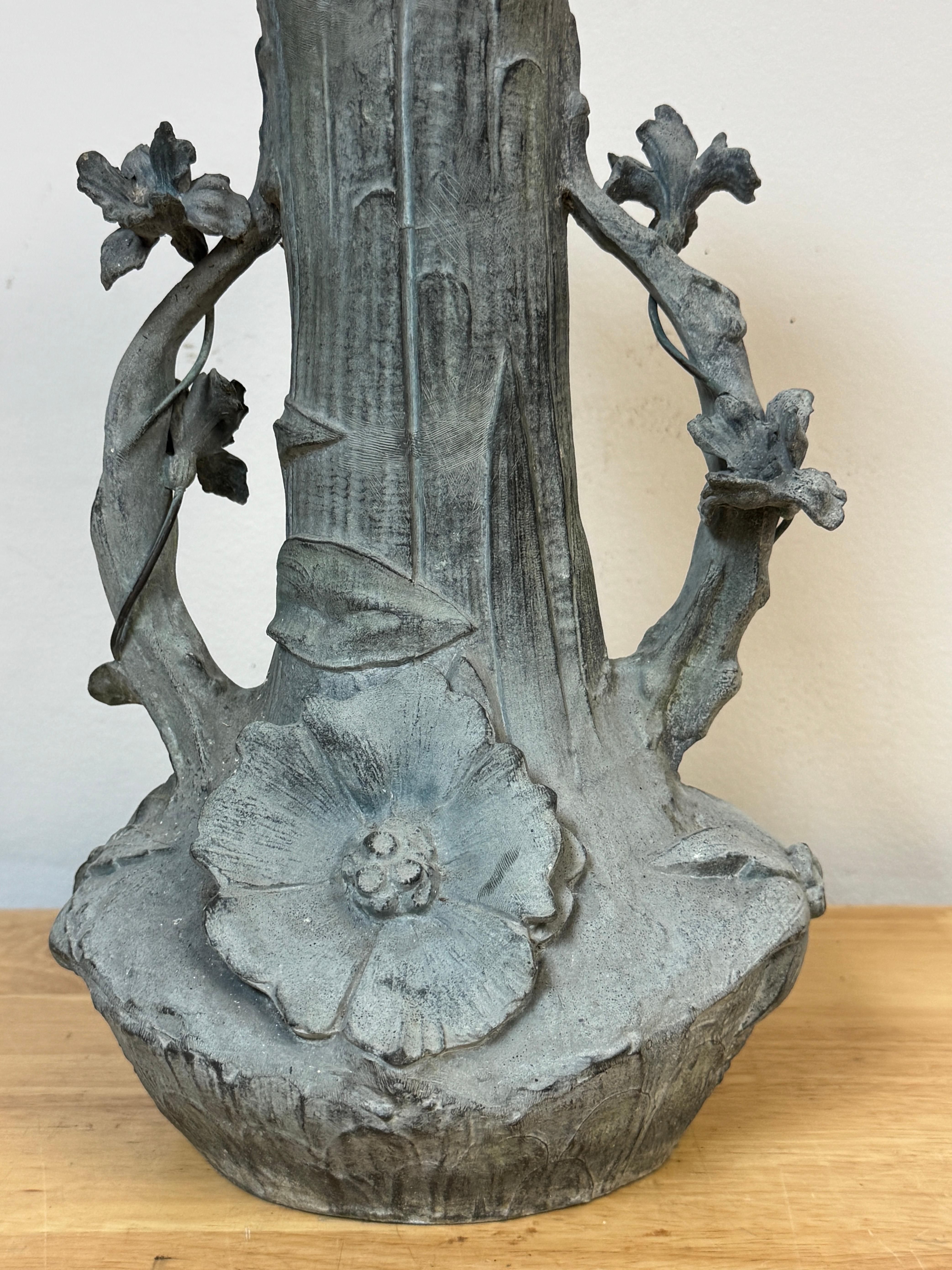 German Art Nouveau Floral Relief Vase in Cast Zinc, Attributed to Kayserzinn, C. 1900s For Sale