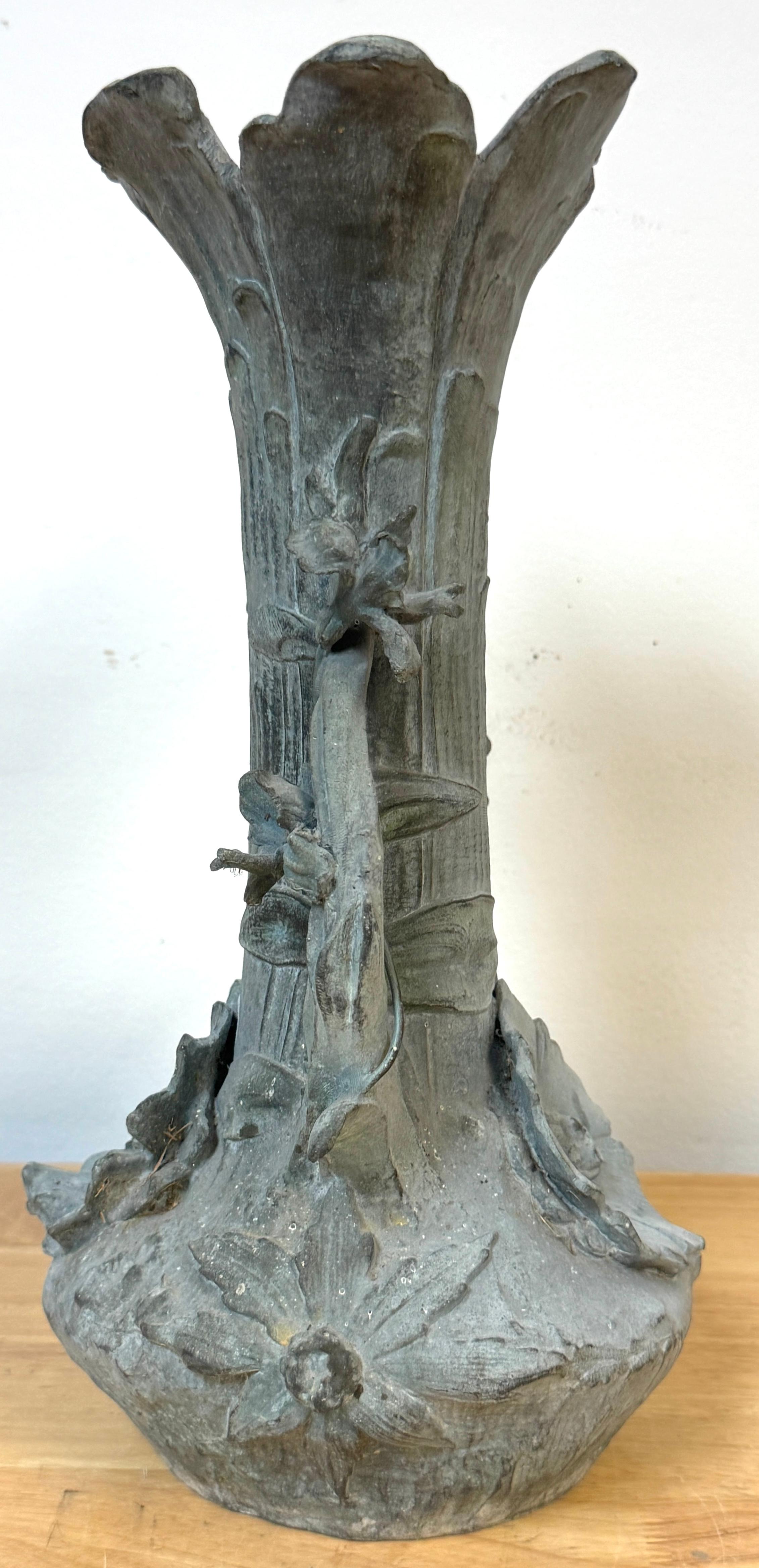 20th Century Art Nouveau Floral Relief Vase in Cast Zinc, Attributed to Kayserzinn, C. 1900s For Sale