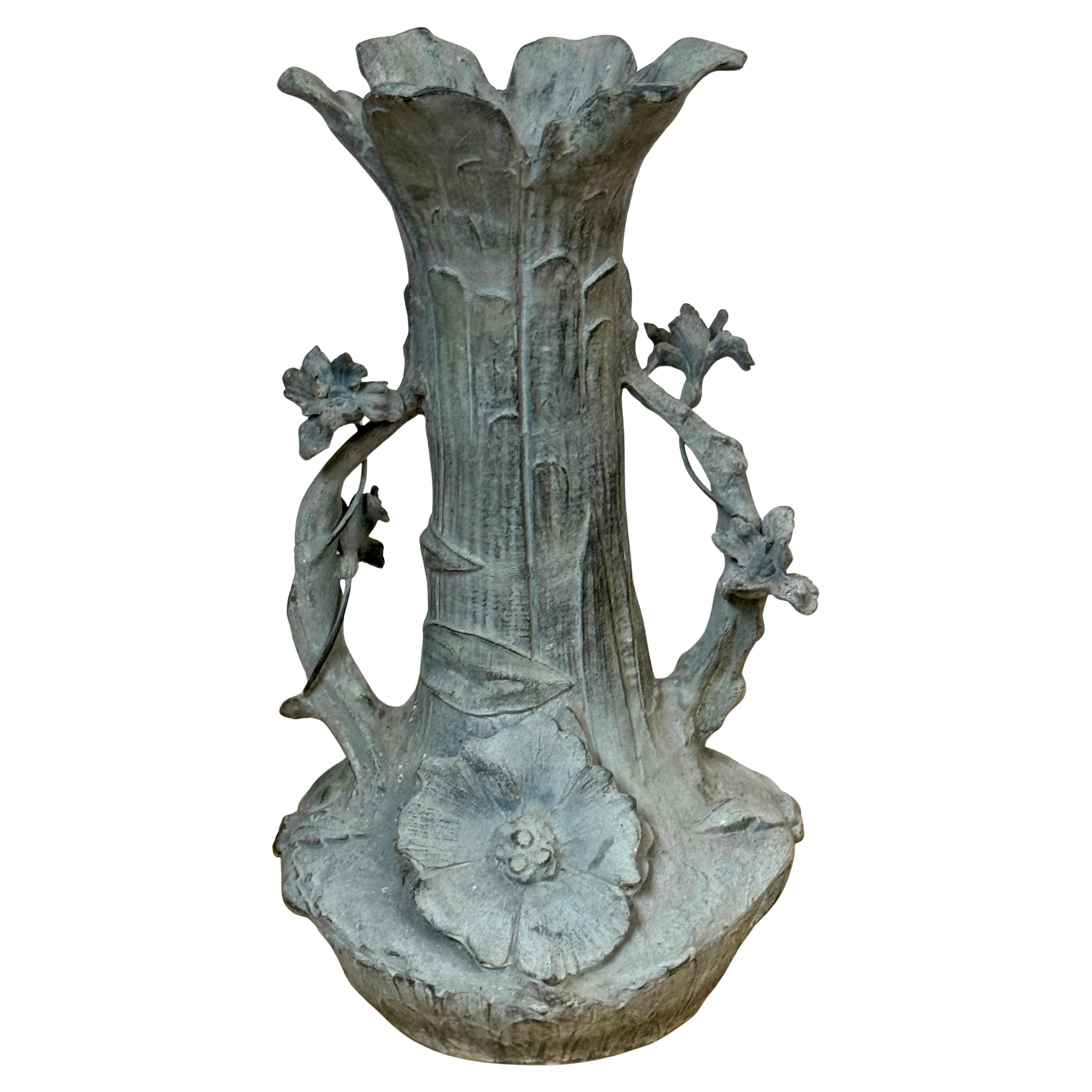 Art Nouveau Floral Relief Vase in Cast Zinc, Attributed to Kayserzinn, C. 1900s