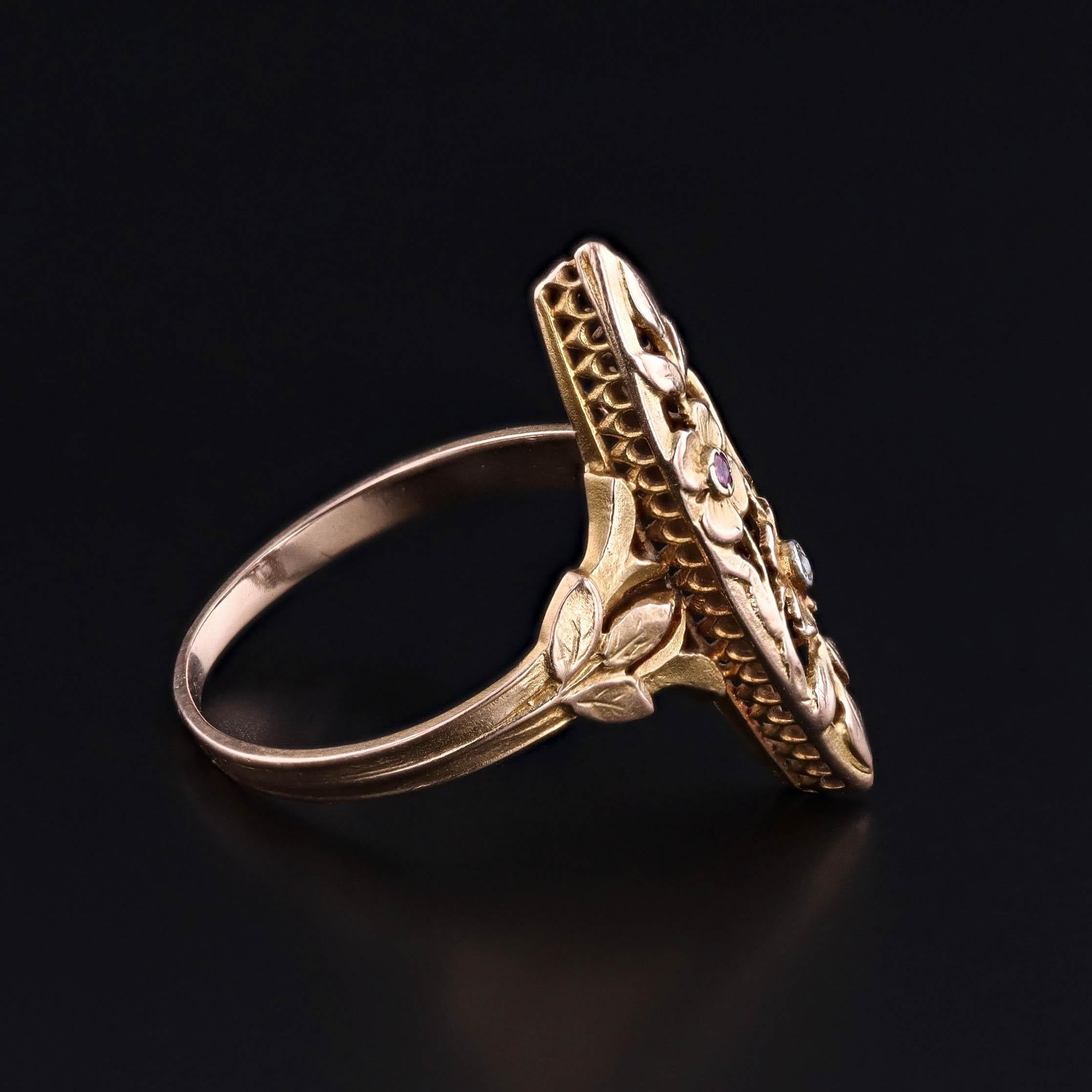 Jugendstil-Rubin- und Diamantring aus 18k Gold (Rundschliff) im Angebot