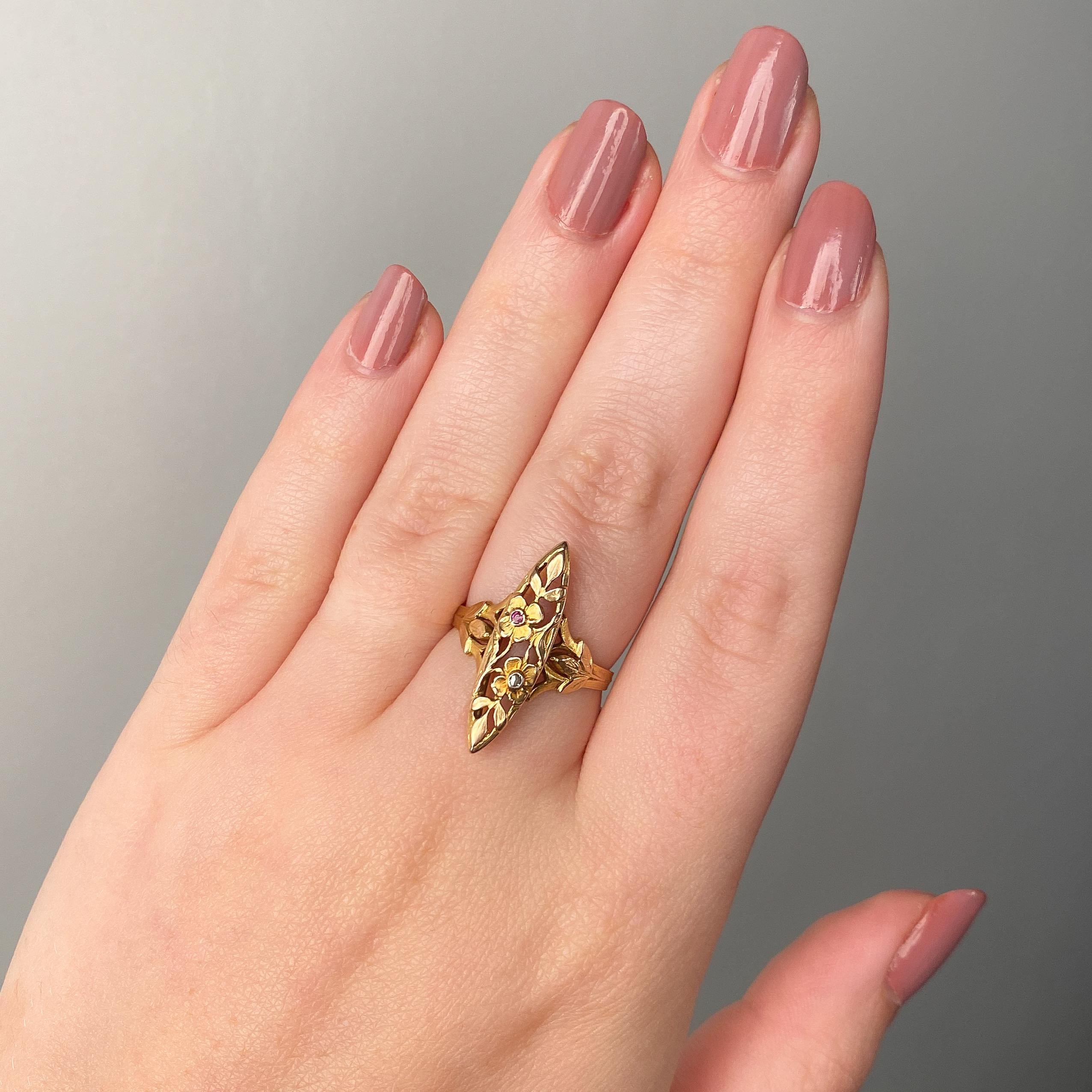 Jugendstil-Rubin- und Diamantring aus 18k Gold im Angebot 1