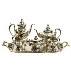 Art Nouveau Floral Silver Plate Tea and Coffee Service Set and Tray by Pairpoint