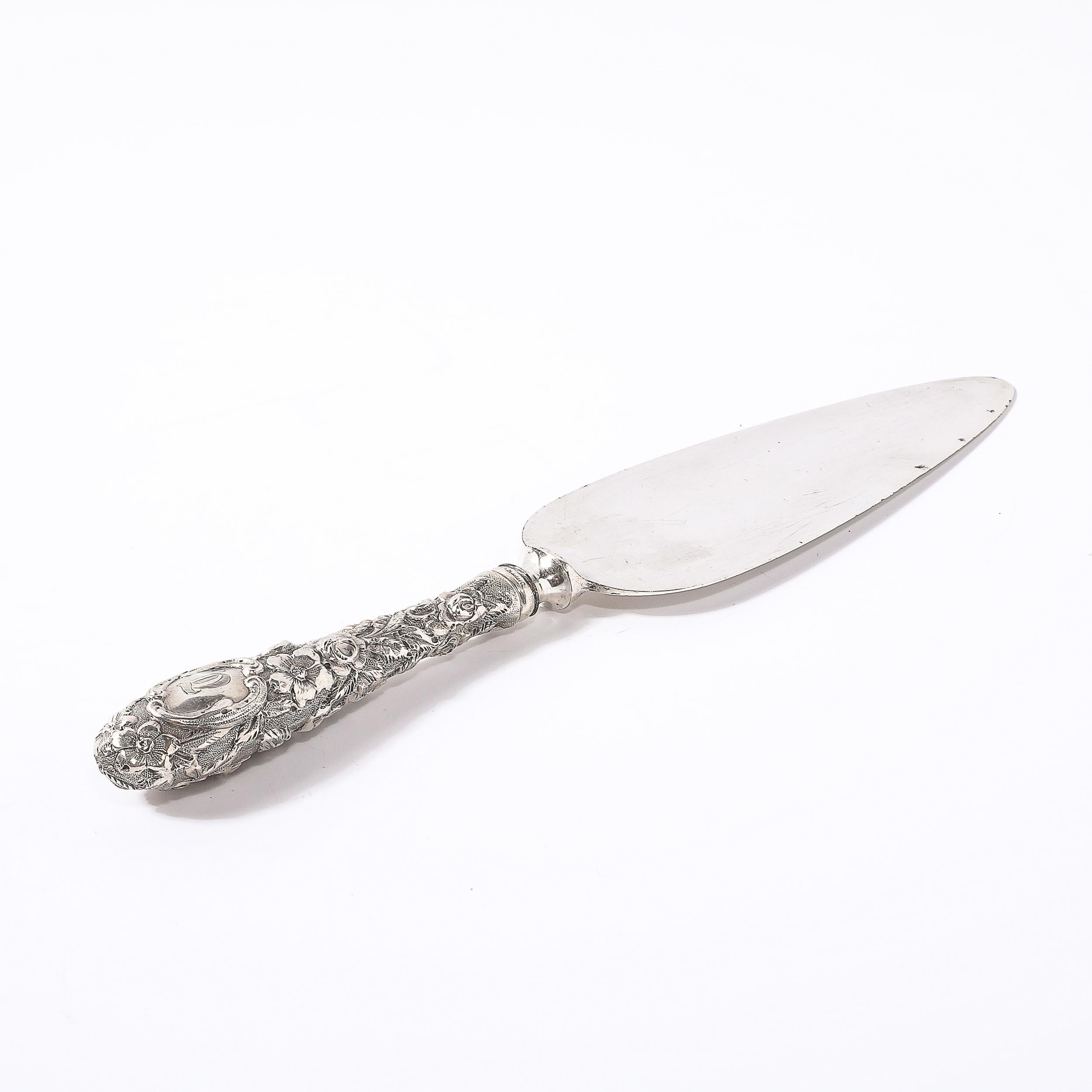 Jugendstil florale Sterling Silber Tortenheber mit D Monogramm von Kirk Stieff im Angebot 3