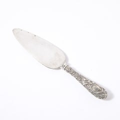 Art Nouveau Floral Sterling Silver Cake Server with D Monogram by Kirk Stieff