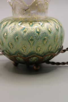 Art Nouveau Florentine Table Lamp Base glazed Gold leaf Art Glass Italy 1920's