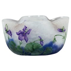 Art Nouveau Flower Bowl With Violet Decor, Daum Nancy, France, ca 1910