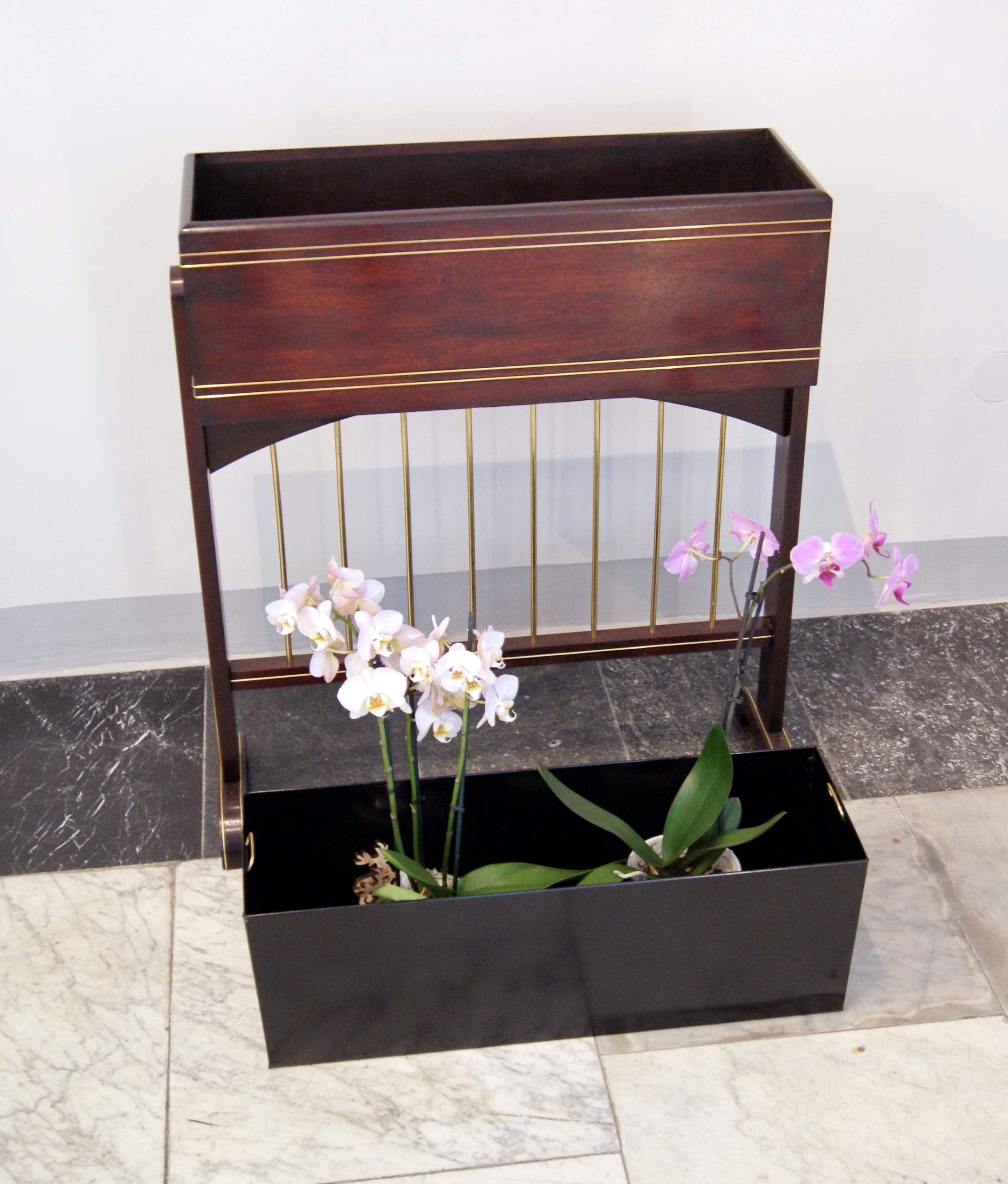 Art Nouveau Flower Container Mahogany Stained Brass Inlays Vienna, circa 1915 For Sale 1