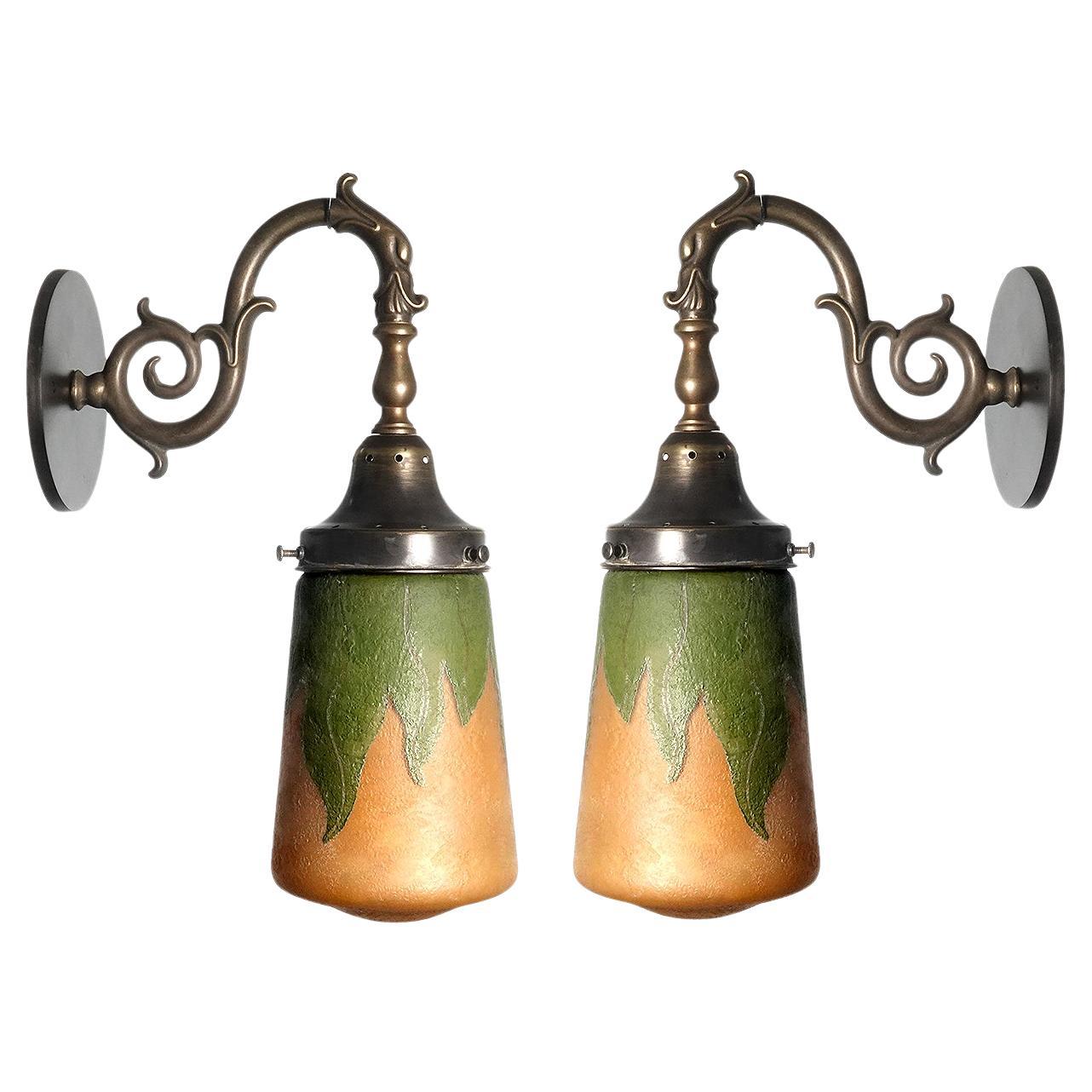 Art Nouveau Flower Form Art Glass Sconces... Matching Pair