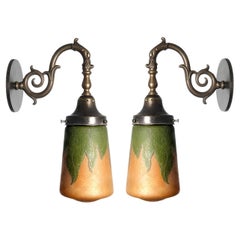 Art Nouveau Flower Form Art Glass Sconces... Matching Pair