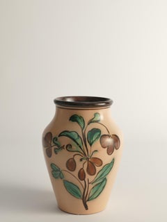 Art Nouveau Flower Motif Earthenware Vase by Sala, Sweden 1920s