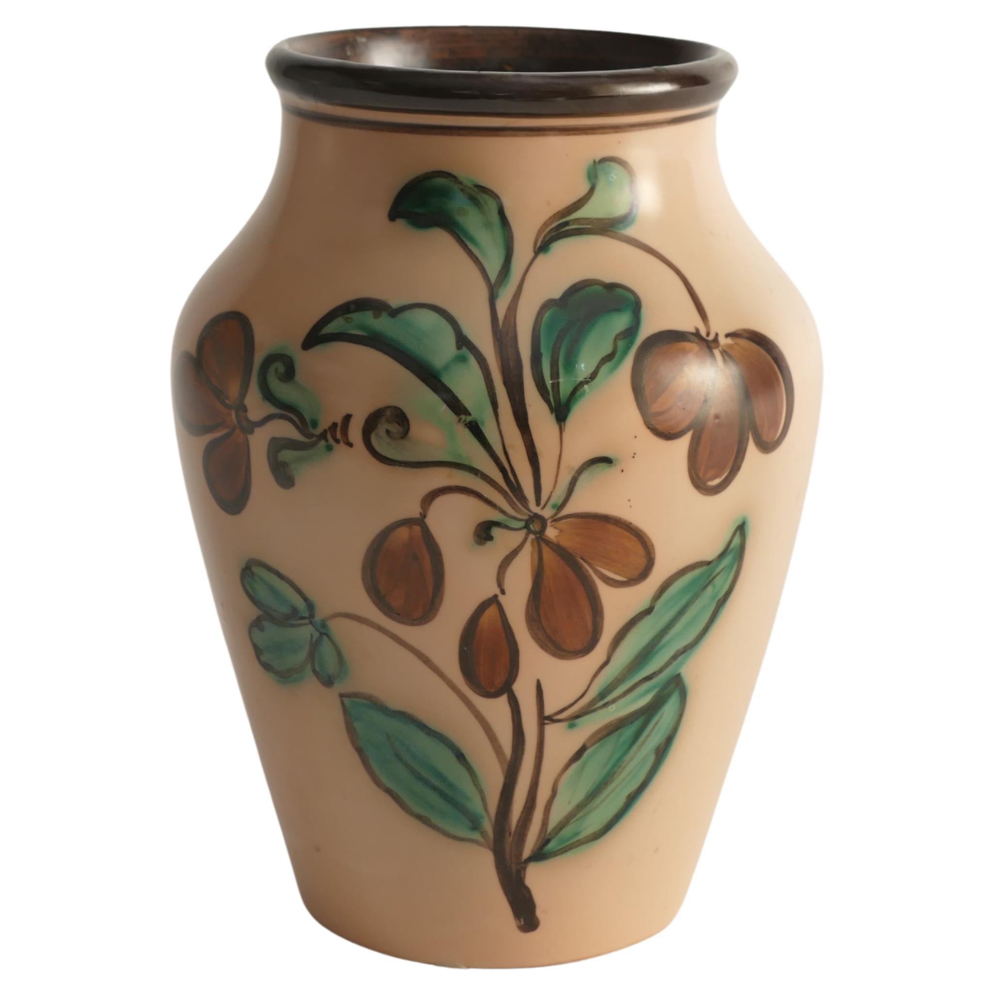 Jugendstil-Vase mit Blumenmotiv aus Steingut von Sala, Schweden 1920er Jahre