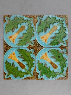 Art Nouveau Flower Tiles designed by Carreaux Faience de Florennes, Belgium