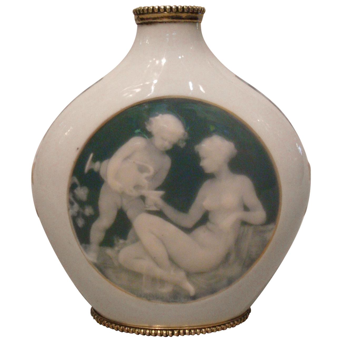 Art Nouveau Flower Vase Limoges Porcelain and Silver by Joe Descomps For Sale
