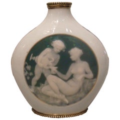 Art Nouveau Flower Vase Limoges Porcelain and Silver by Joe Descomps
