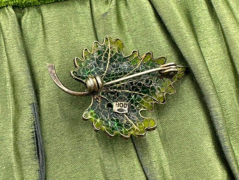Broche Vintage émaillée Forme Feuille - Dorée, Occasion, Bijou Ancien Et Charmant