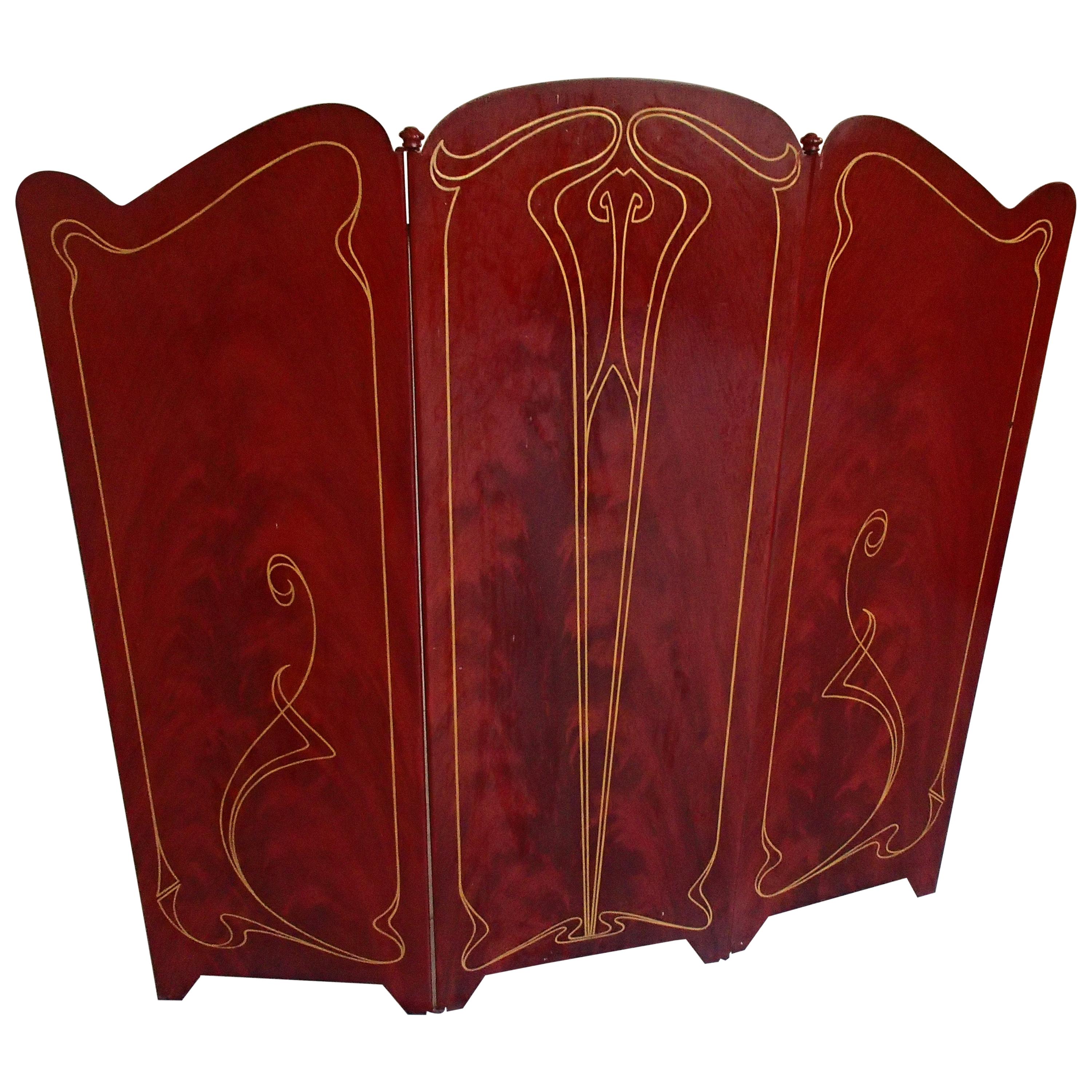 Art Nouveau Foldable Firescreen with Painting