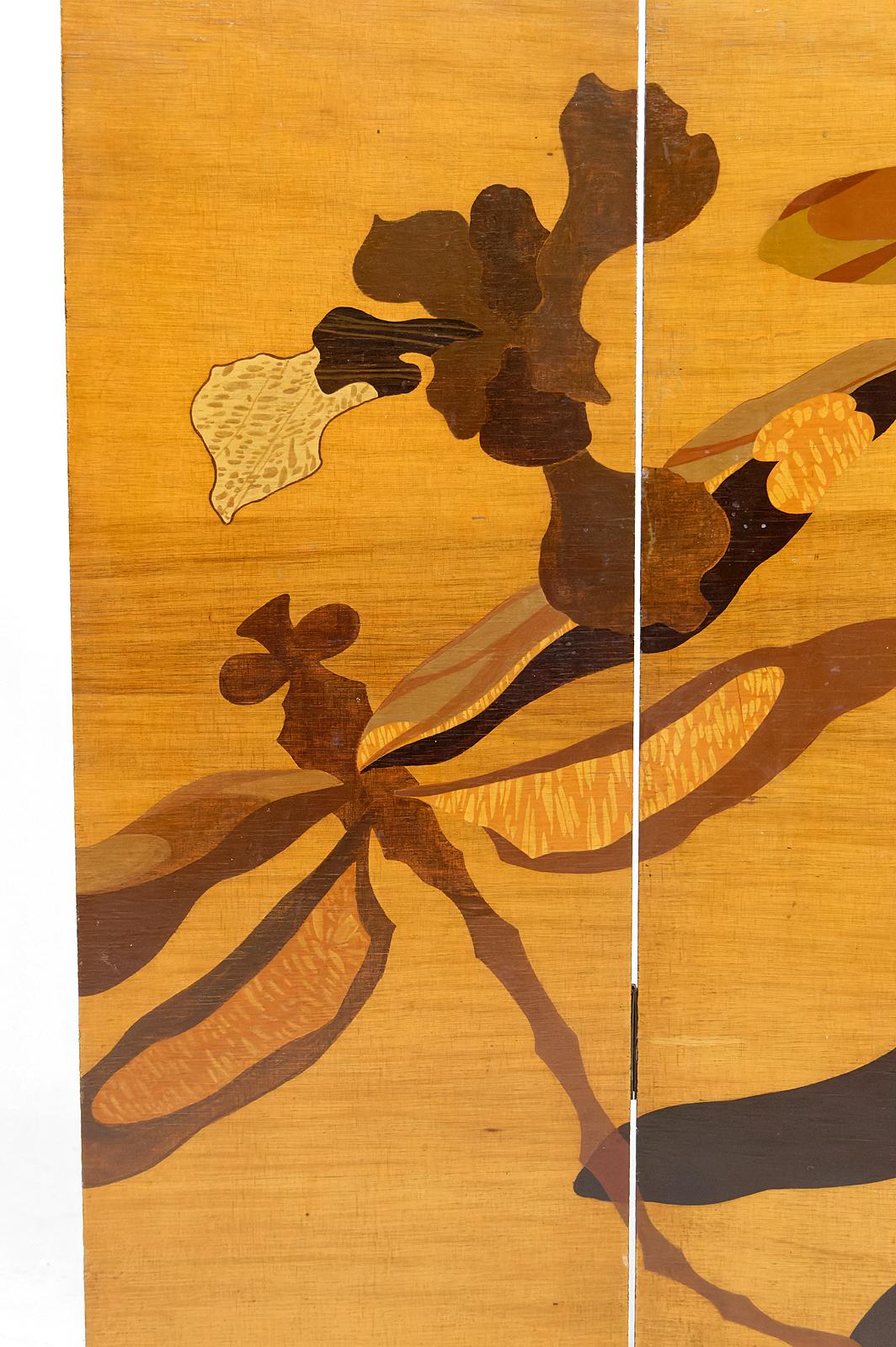 Painted Art Nouveau Folding Screen with Dragonflies, by Setbon, France, Circa 1910 For Sale