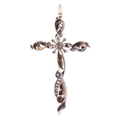 Art Nouveau Foliate Pearl & Diamond Cross Pendant