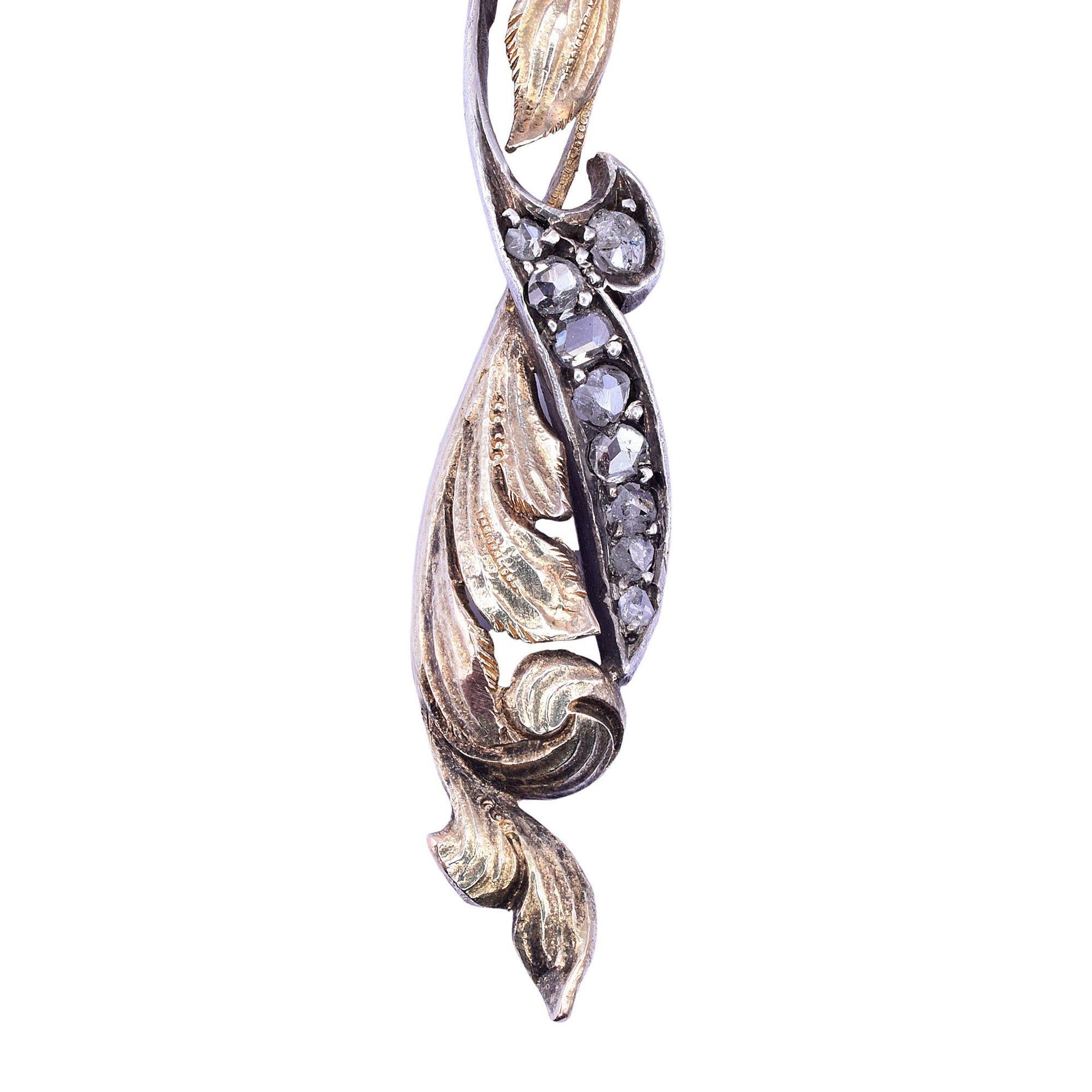 Art Nouveau Foliate Pearl & Diamond Cross Pendant In Good Condition For Sale In Solvang, CA