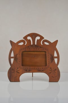 Art Nouveau Folk Art Hand-Carved Wooden Picture Frame ca. 1900